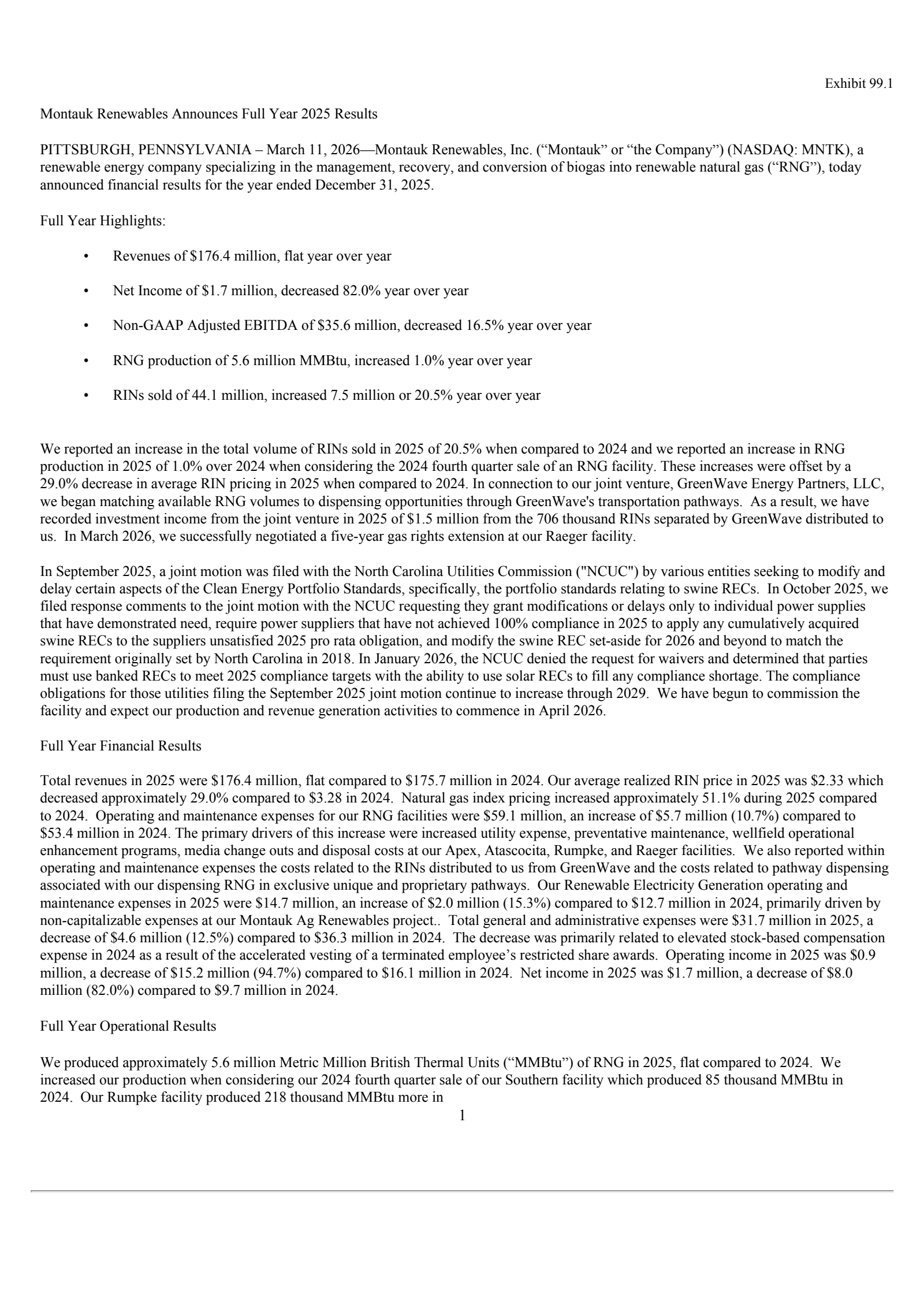 Montauk Renewables' Q4 2025 Press Release