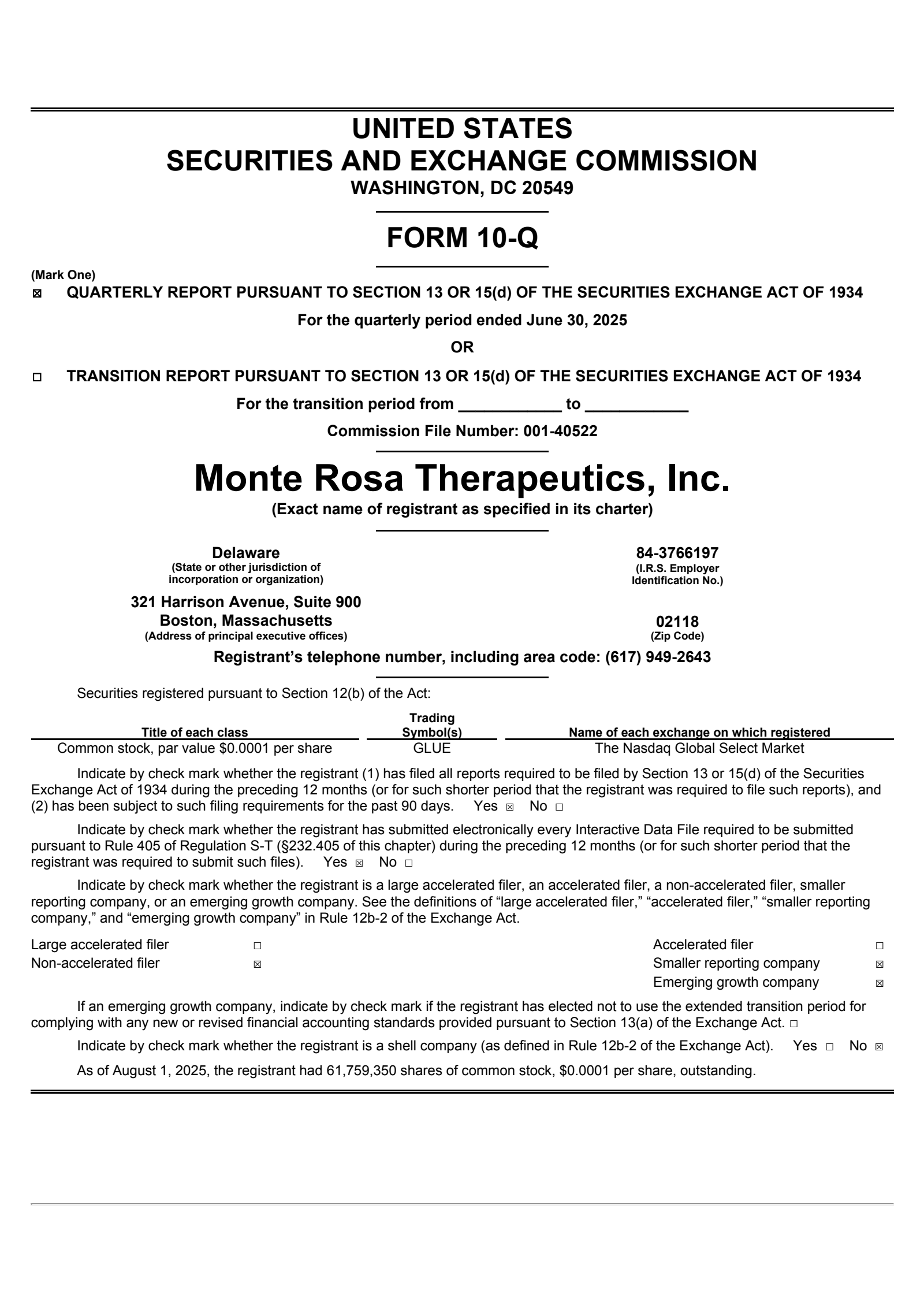 Monte Rosa Therapeutics' Q2 2025 Quarterly report