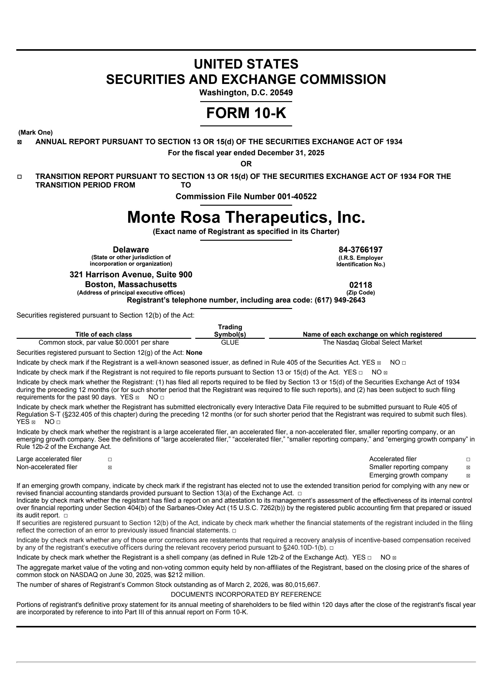 Monte Rosa Therapeutics' Q4 2025 Annual report