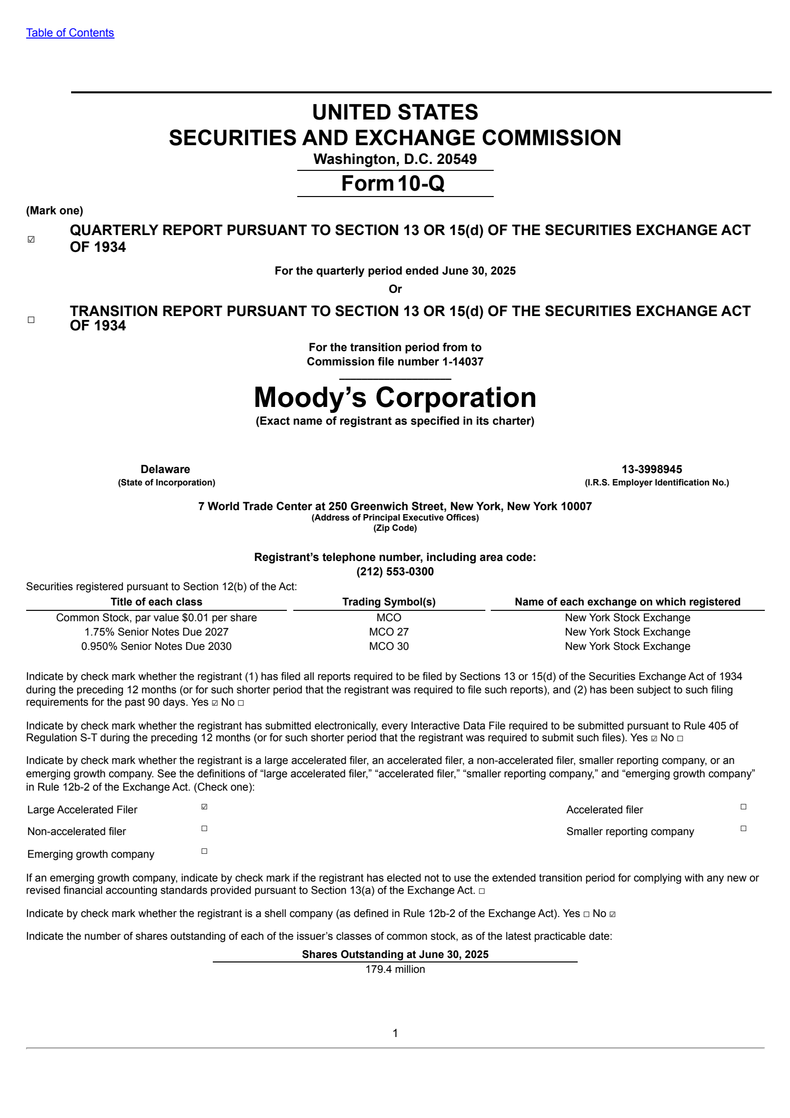 Moody's' Q2 2025 Quarterly report