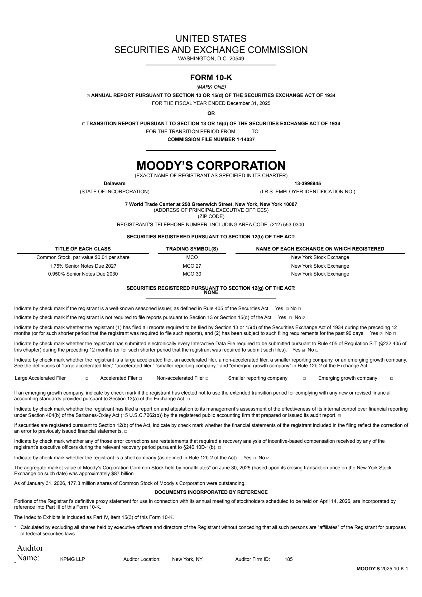 Moody's' Q4 2025 Annual report