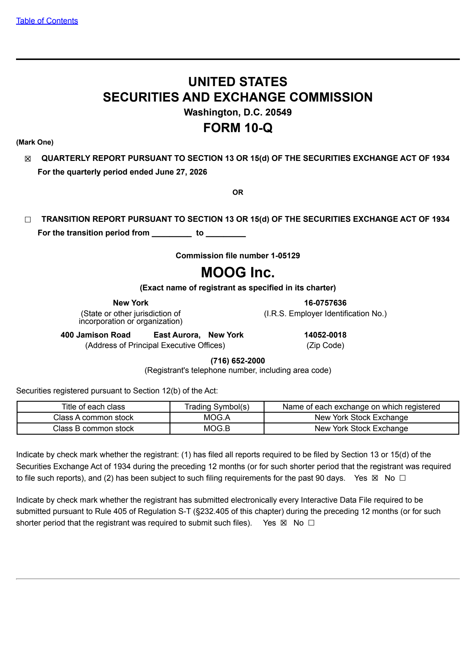 Moog's Q3 2026 Quarterly report