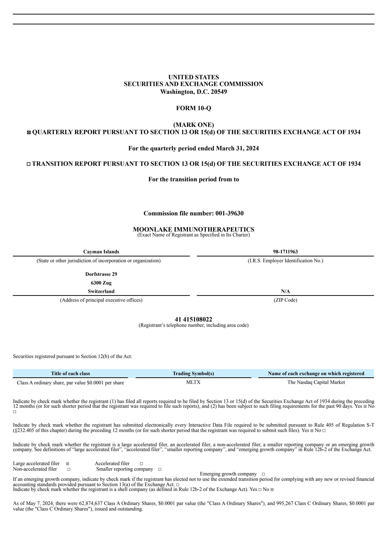 MoonLake Immunotherapeutics' Q1 2024 Quarterly report