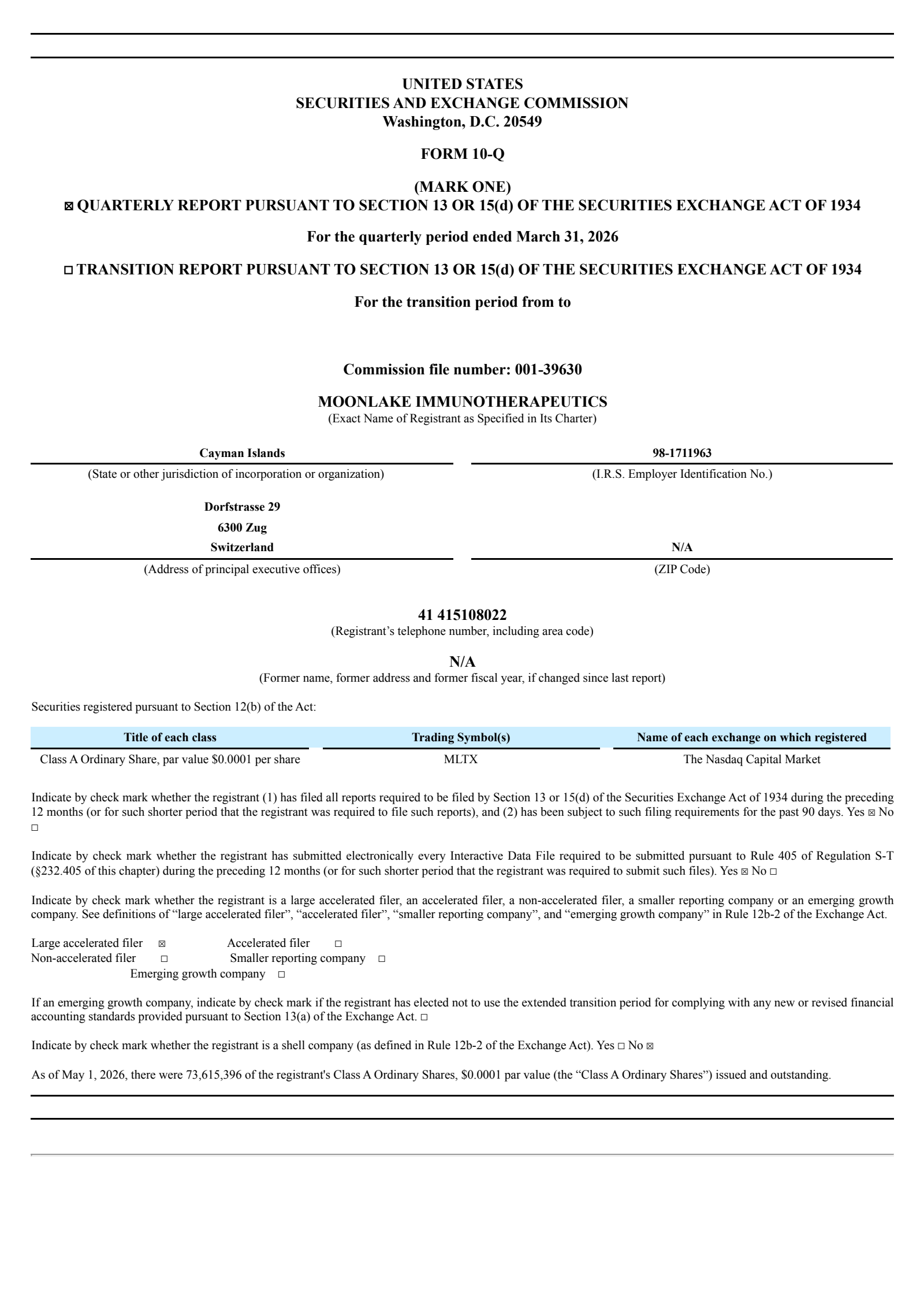 MoonLake Immunotherapeutics' Q1 2026 Quarterly report