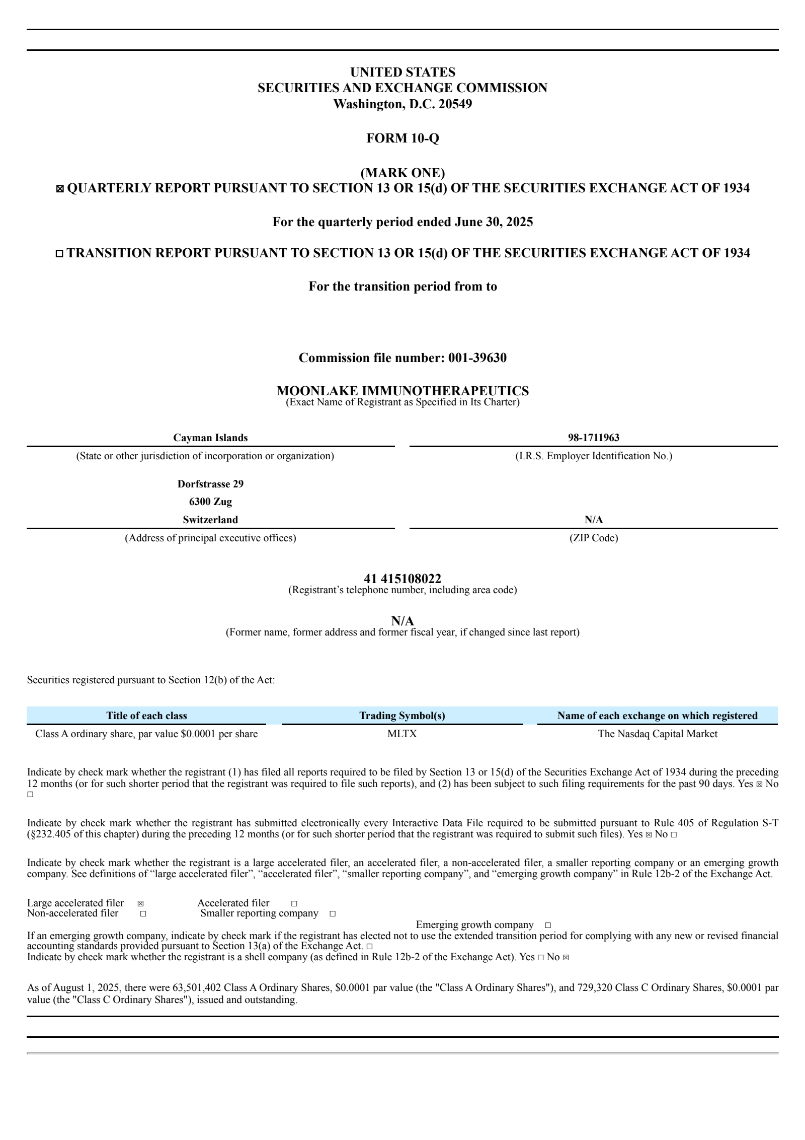 MoonLake Immunotherapeutics' Q2 2025 Quarterly report