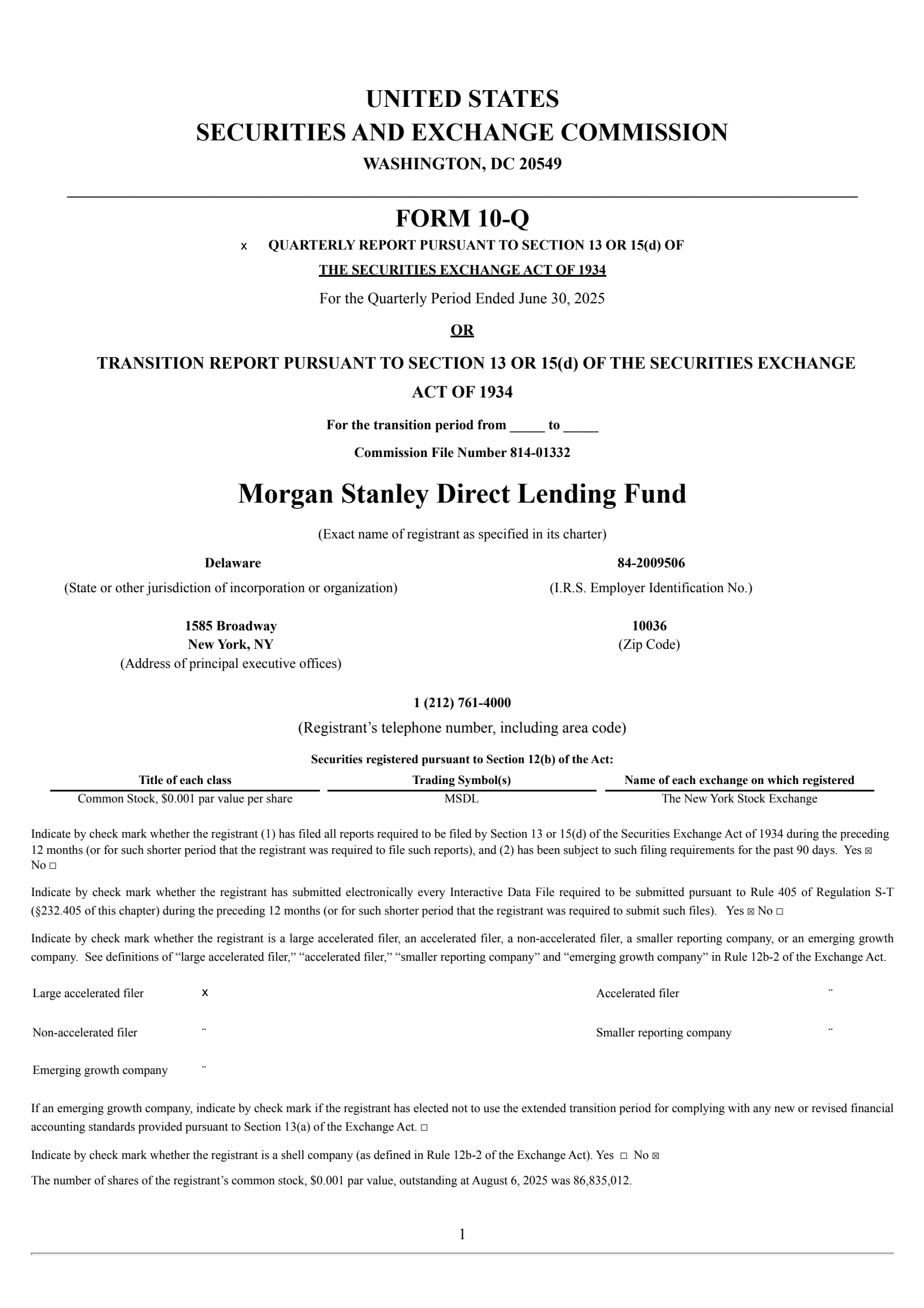 Morgan Stanley Direct Lending Fund's Q2 2025 Quarterly report