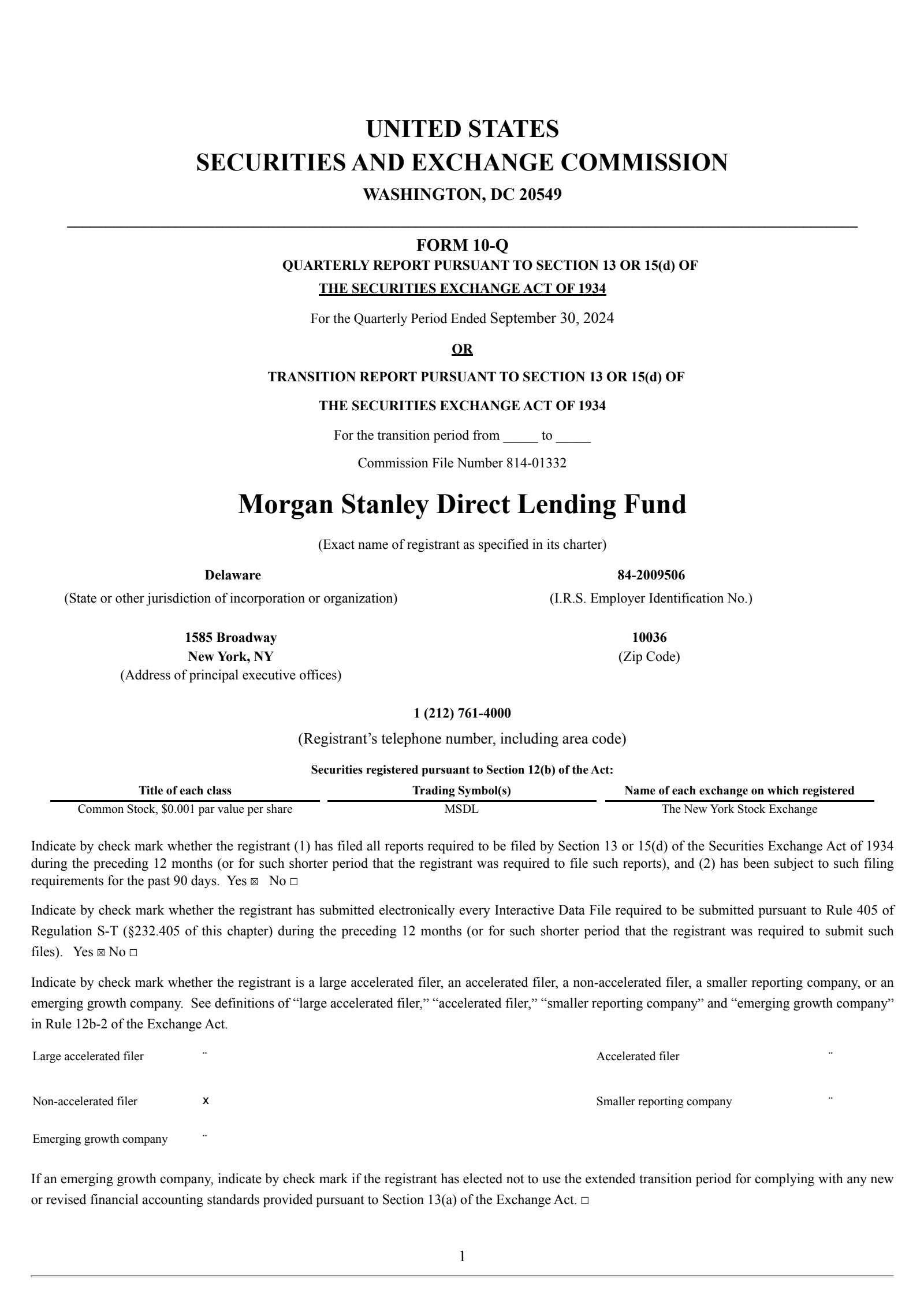 Morgan Stanley Direct Lending Fund's Q3 2024 Quarterly report