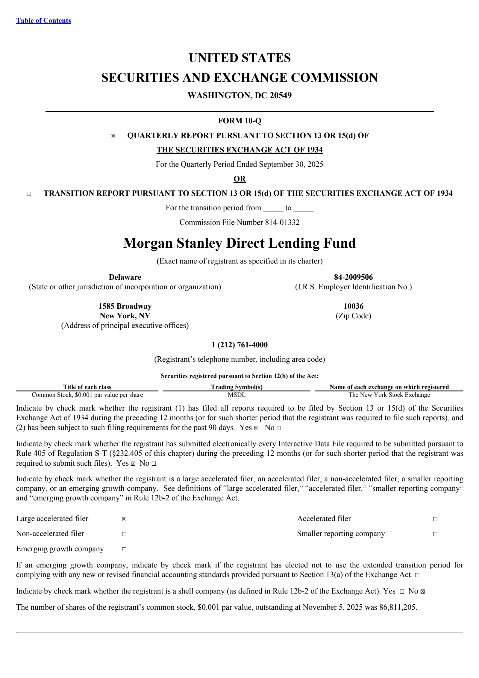 Morgan Stanley Direct Lending Fund's Q3 2025 Quarterly report