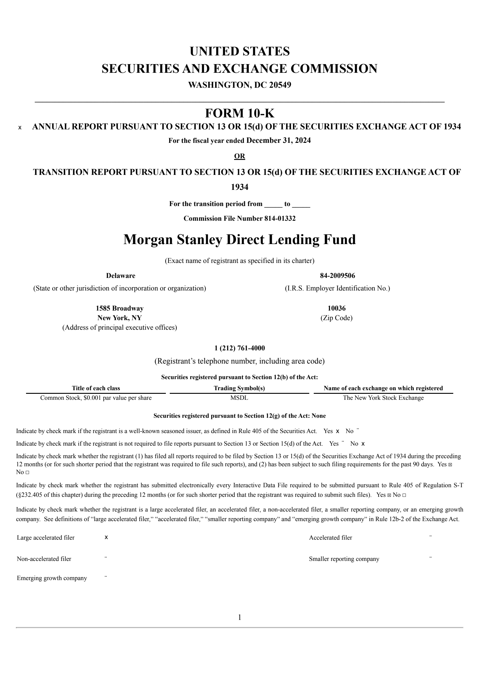 Morgan Stanley Direct Lending Fund's Q4 2024 Annual report
