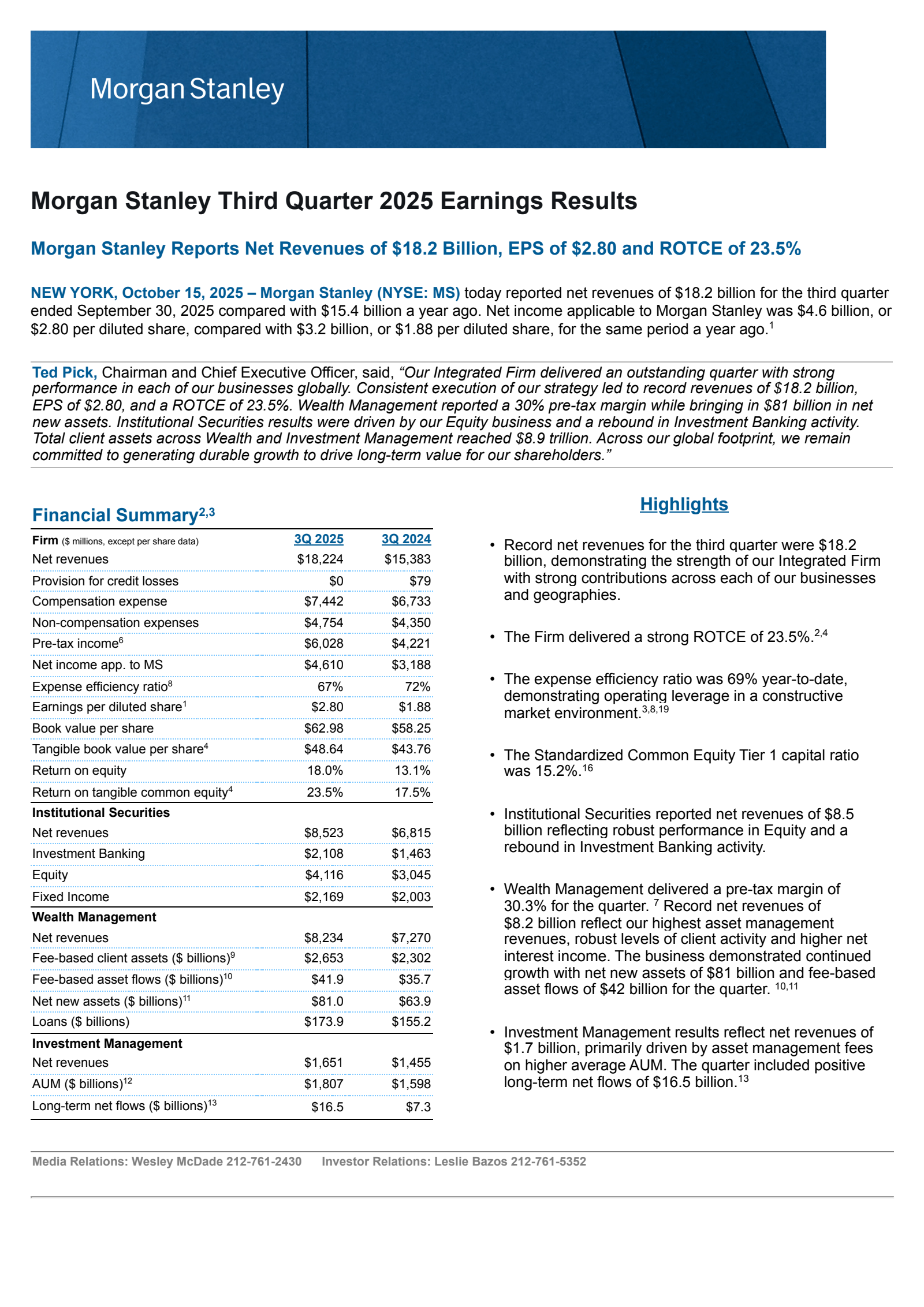 Morgan Stanley's Q3 2025 Earnings Release
