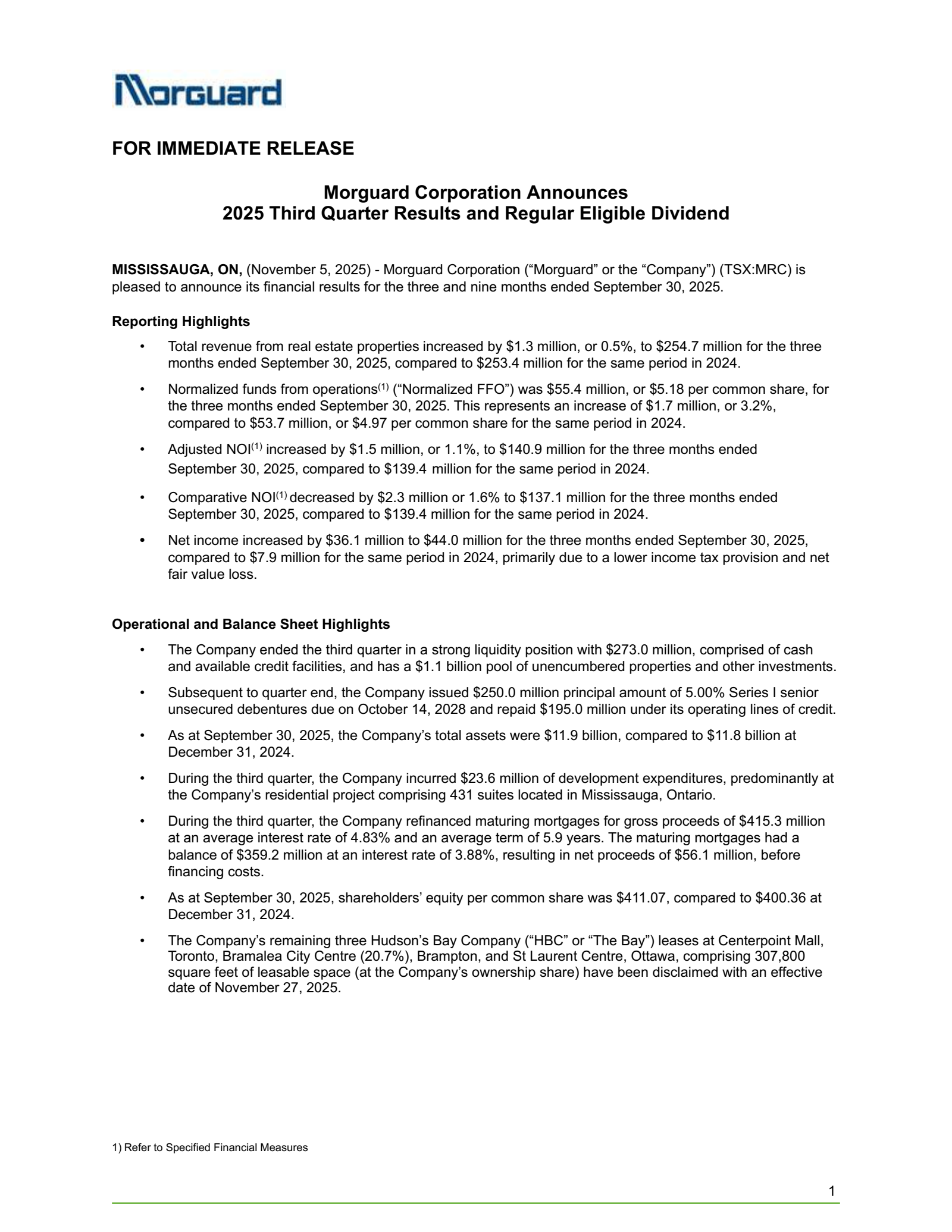 Morguard's Q3 2025 Earnings Release