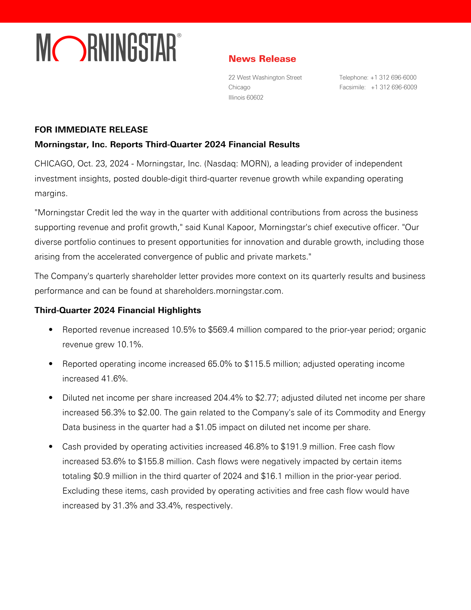 Morningstar's Q3 2024 Earnings Release