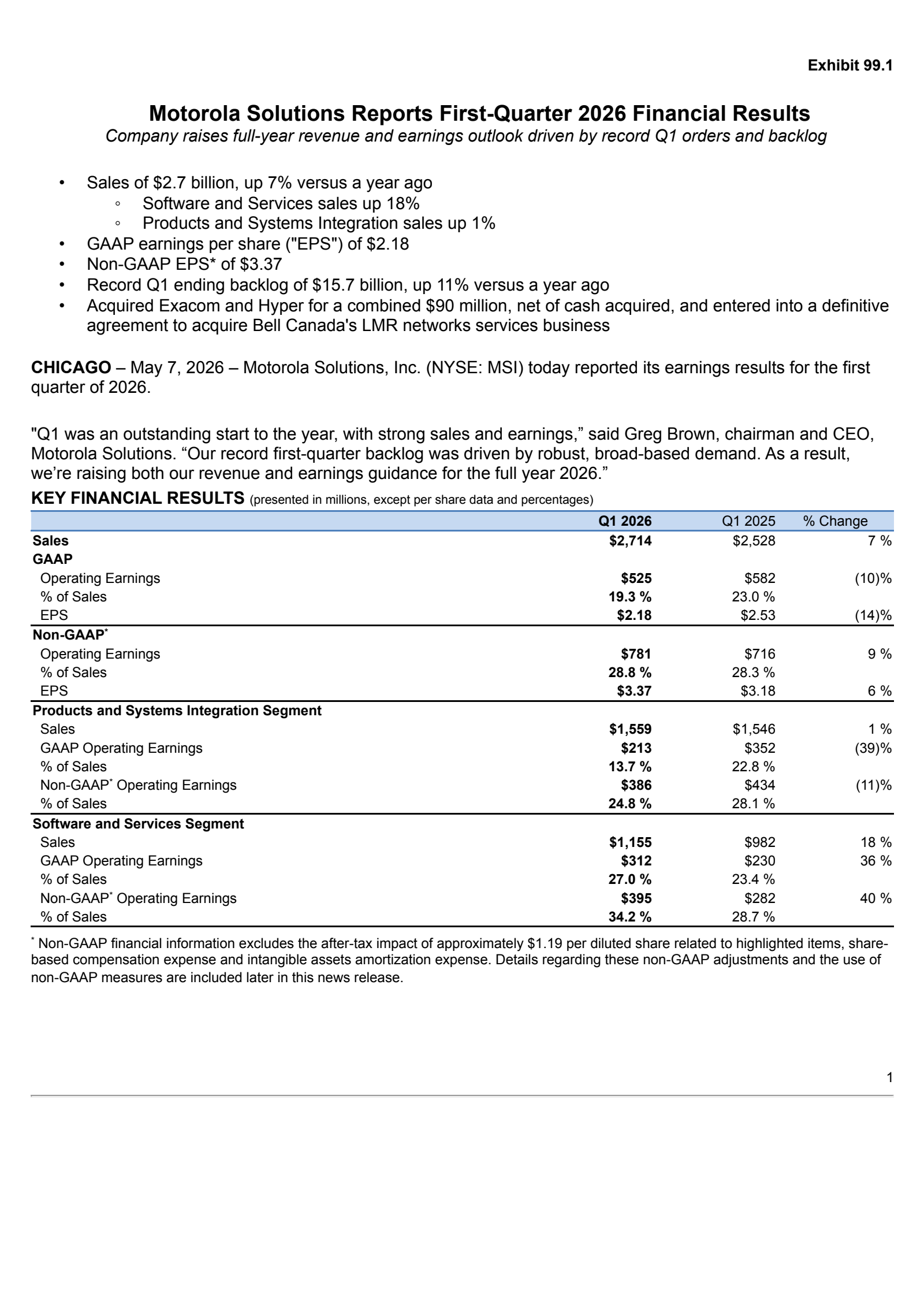 Motorola Solutions' Q1 2026 Press Release