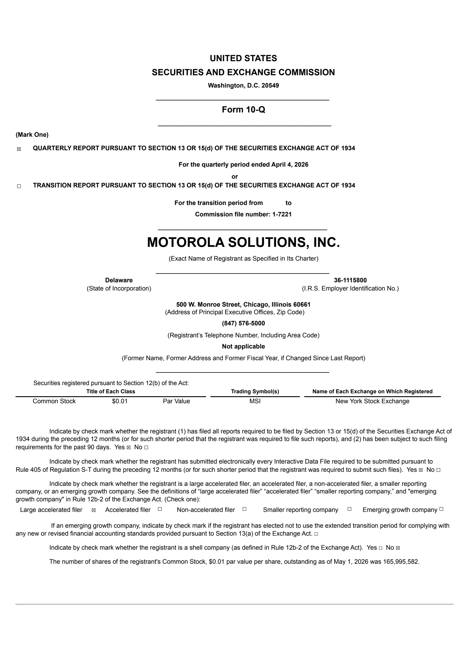 Motorola Solutions' Q1 2026 Quarterly report