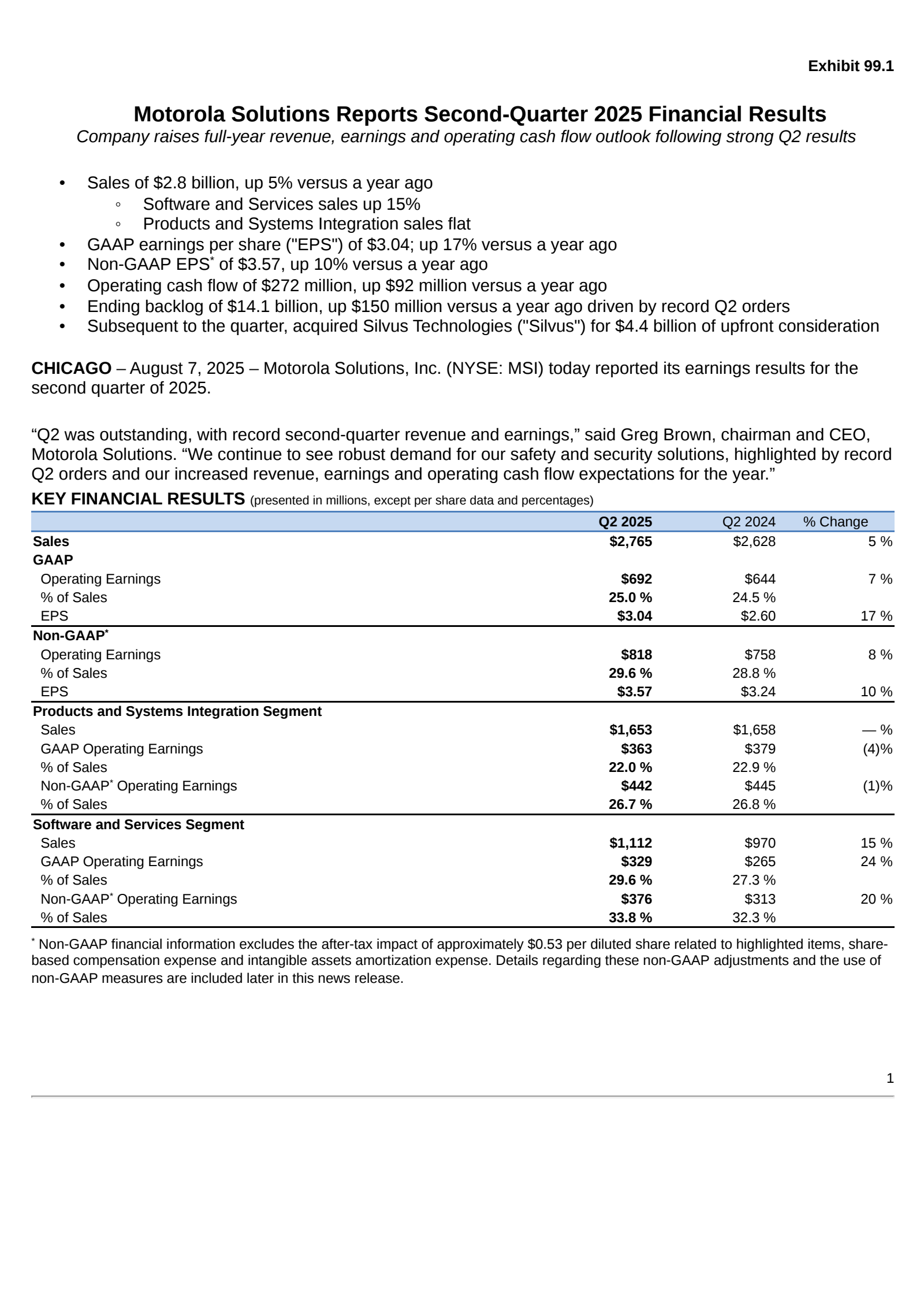 Motorola Solutions' Q2 2025 Press Release