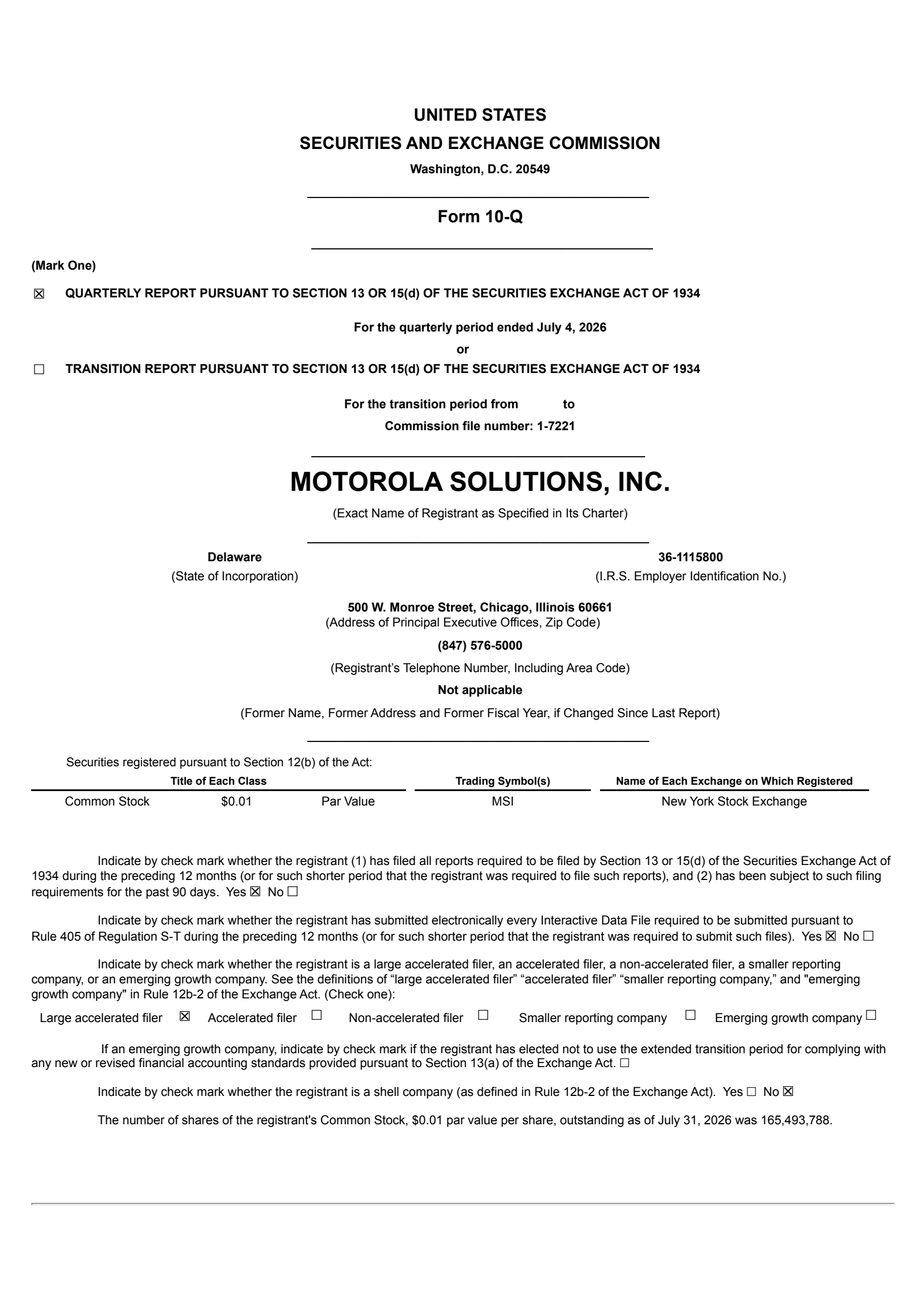 Motorola Solutions' Q2 2026 Quarterly report