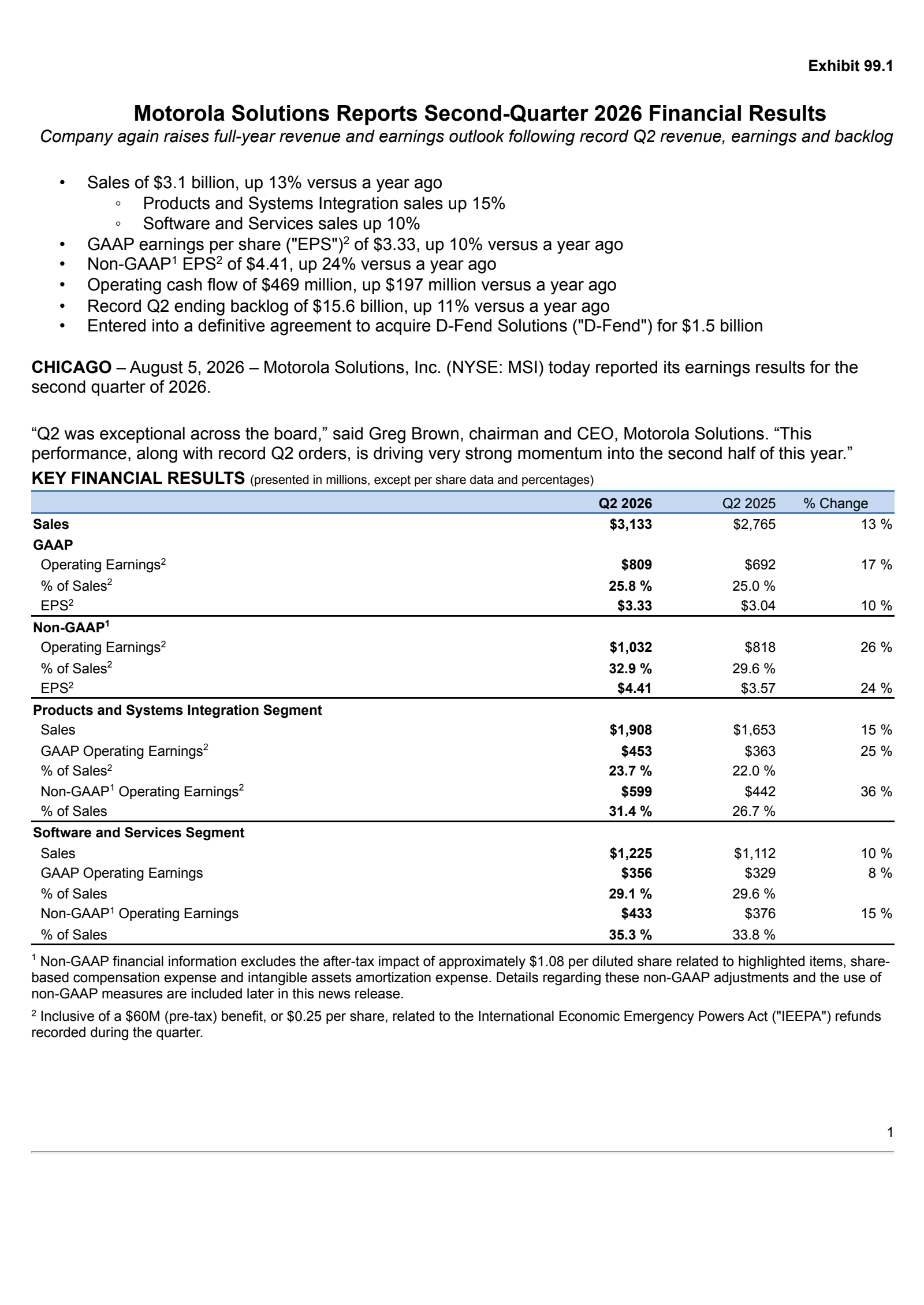 Motorola Solutions' Q2 2026 Press Release