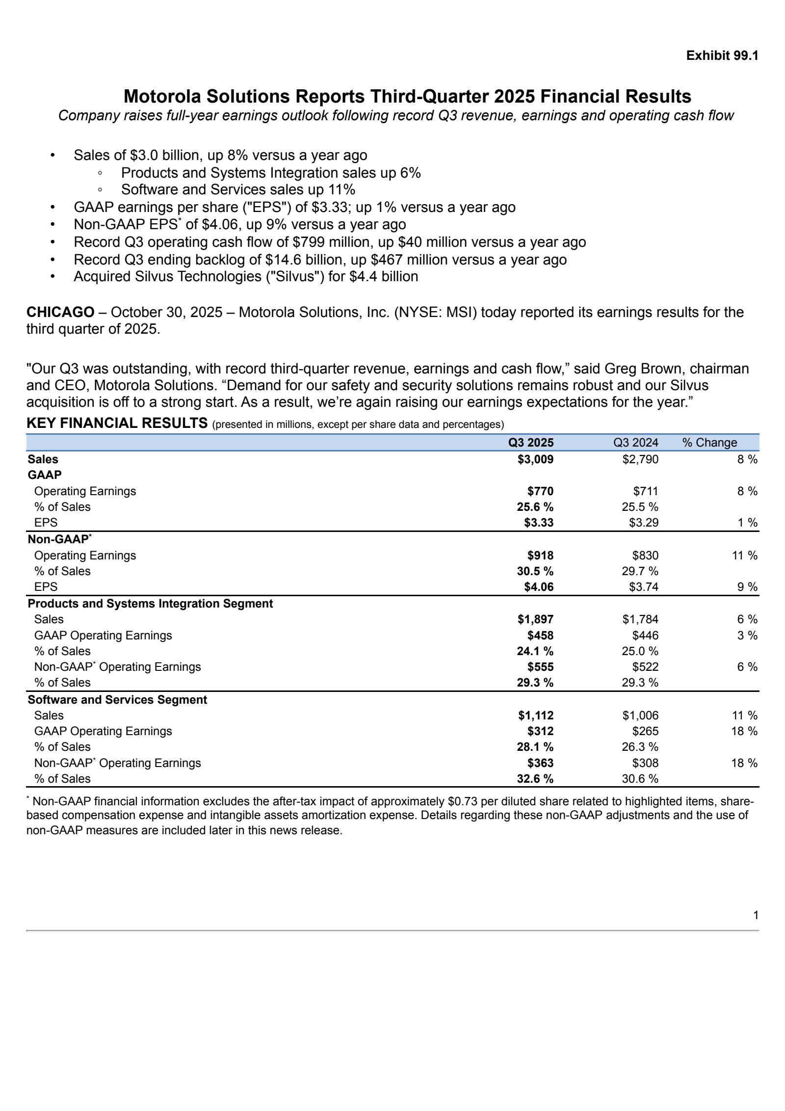 Motorola Solutions' Q3 2025 Earnings Release