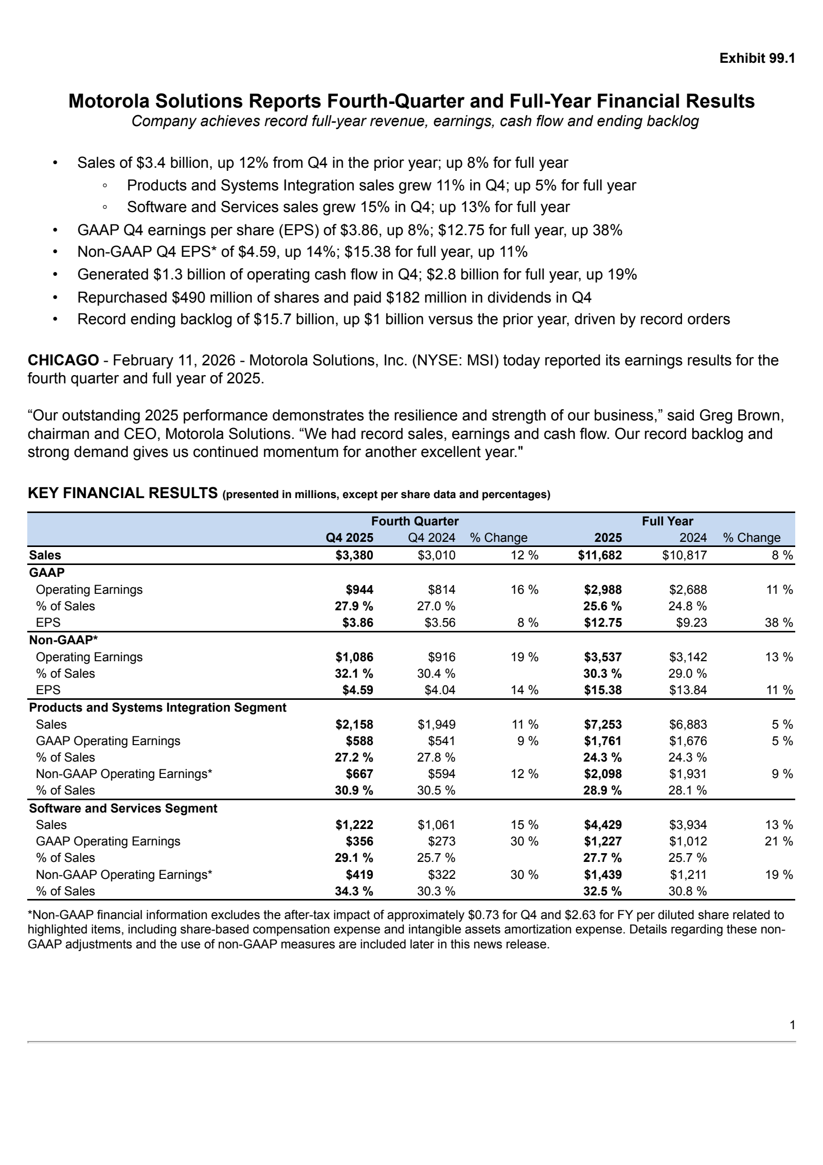 Motorola Solutions' Q4 2025 Press Release