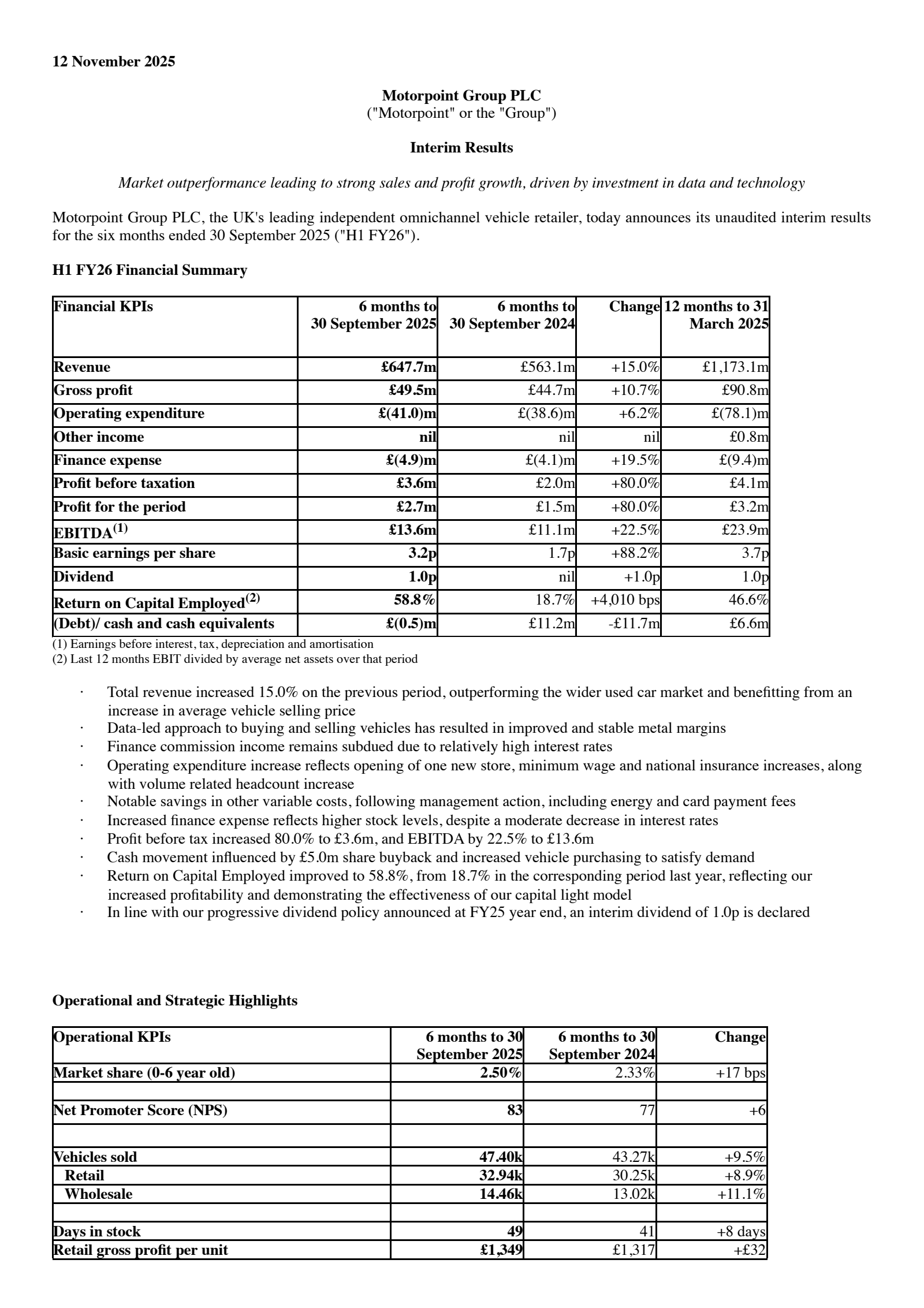 Motorpoint Group's H1 2026 Interim Report