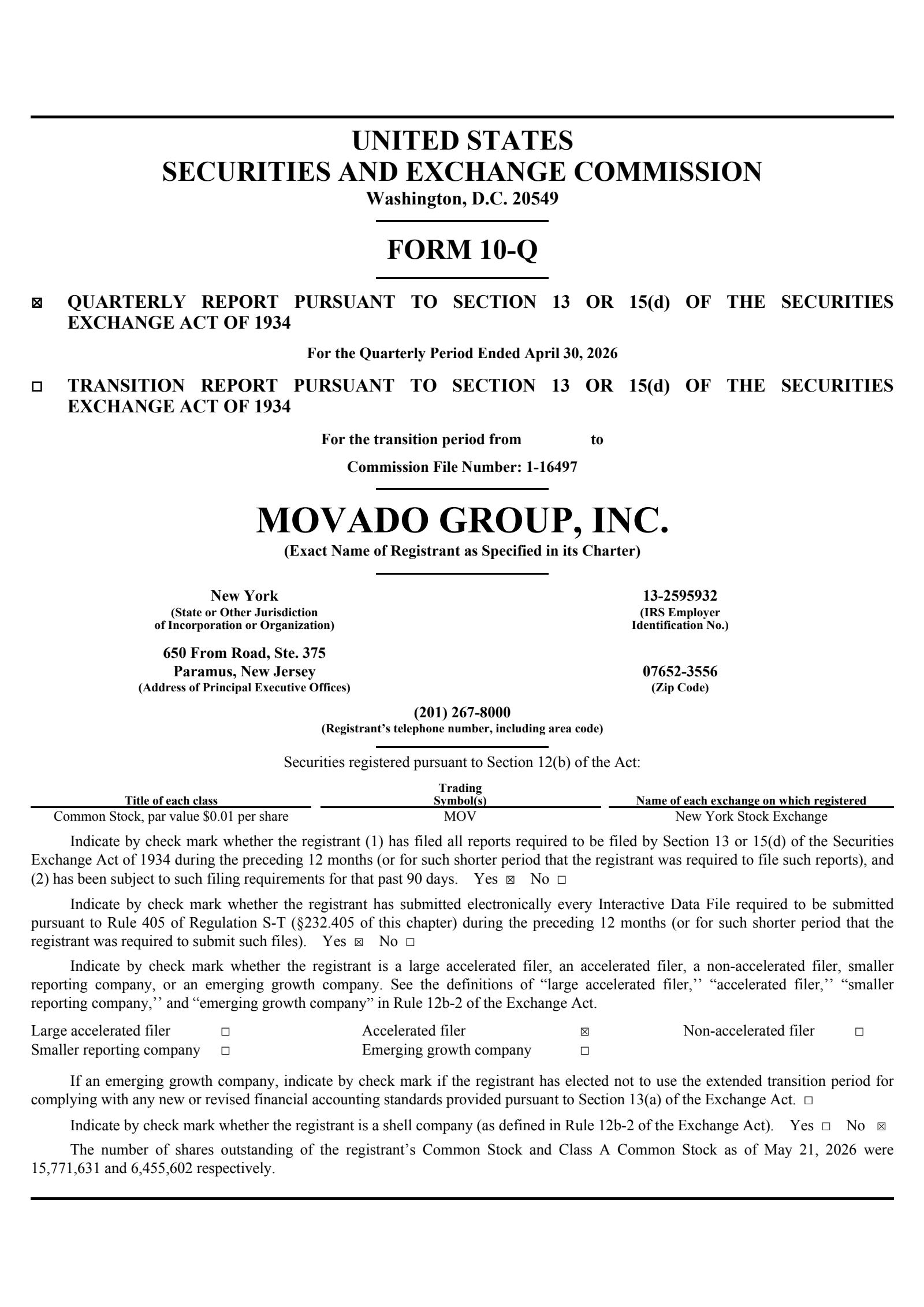 Movado Group's Q1 2027 Quarterly report