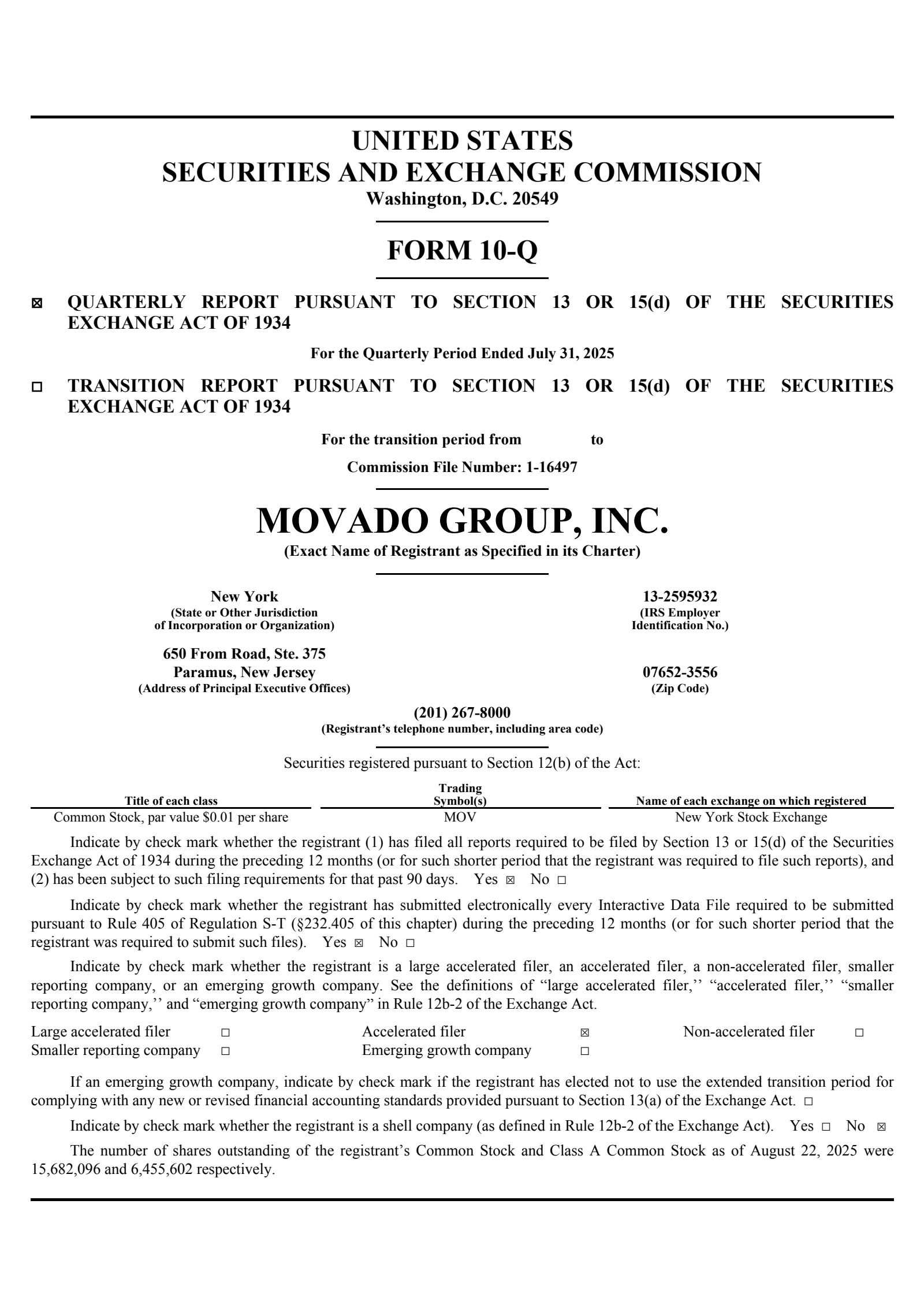 Movado Group's Q2 2026 Quarterly report