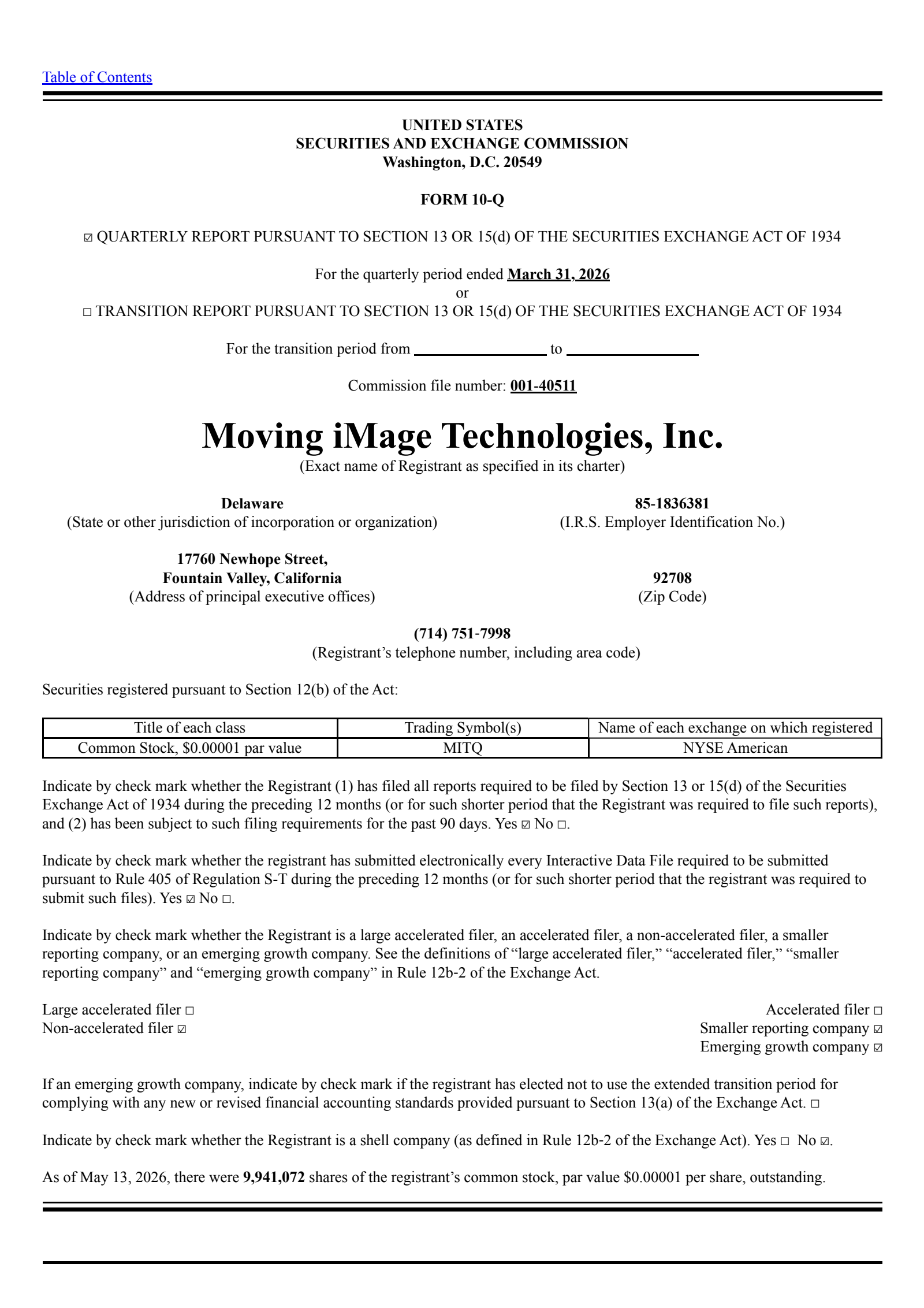 Moving iMage Technologies' Q3 2026 Quarterly report