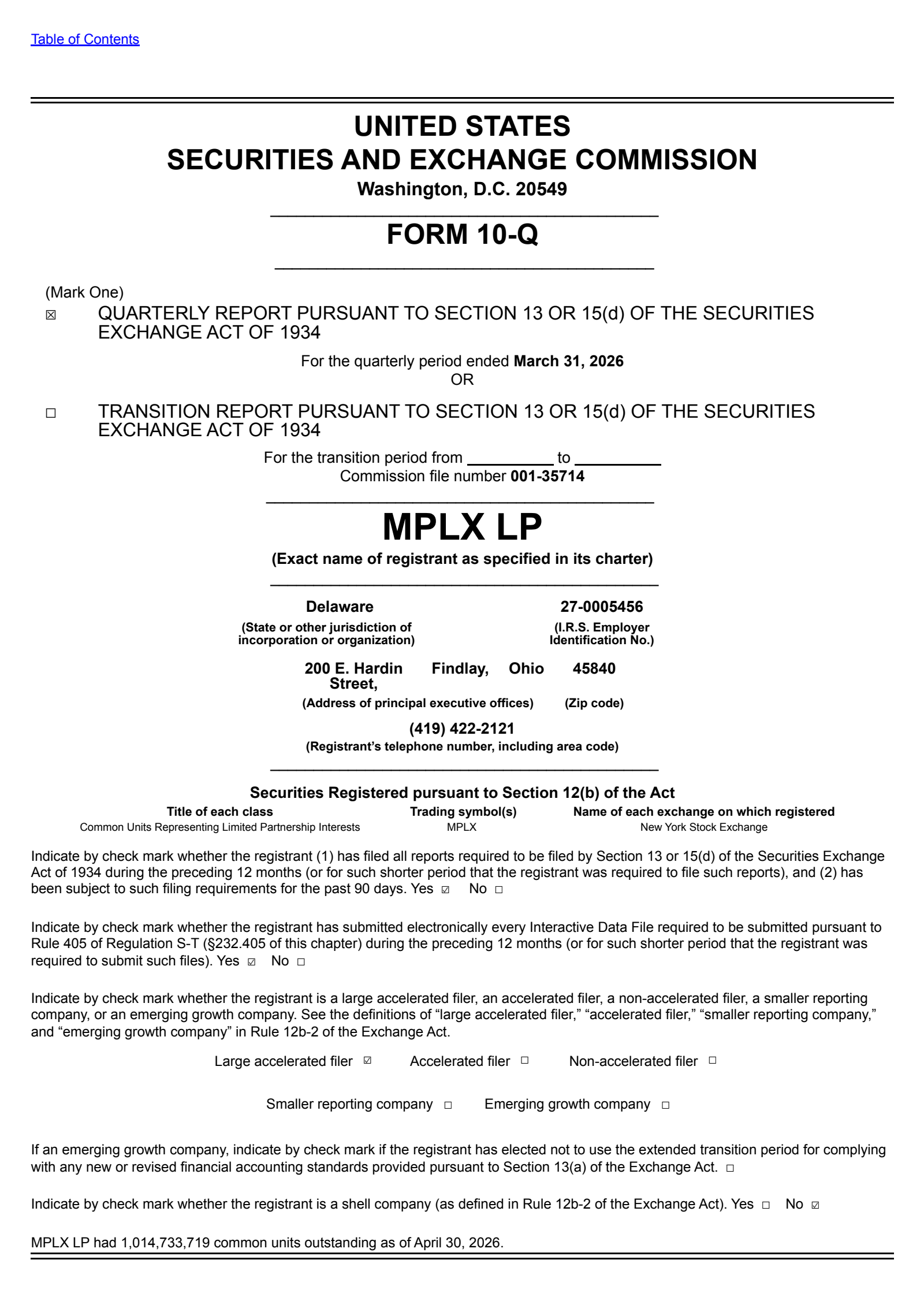 Mplx's Q1 2026 Quarterly report