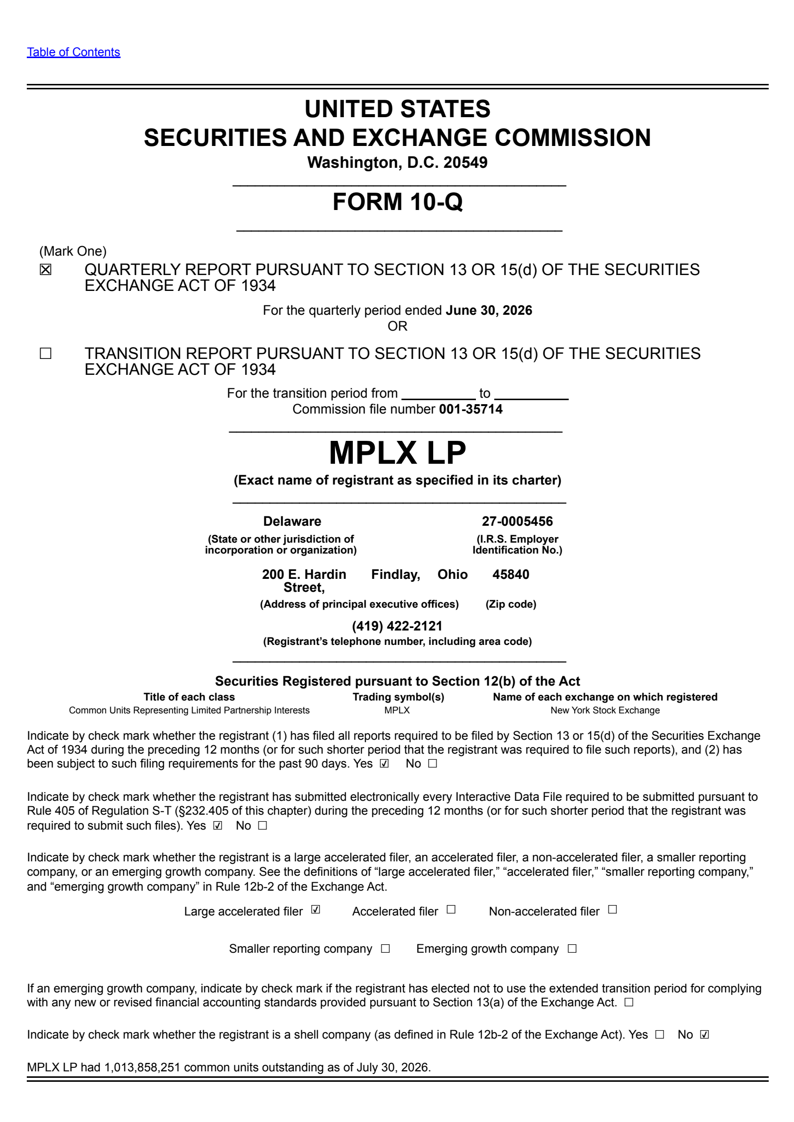 Mplx's Q2 2026 Quarterly report