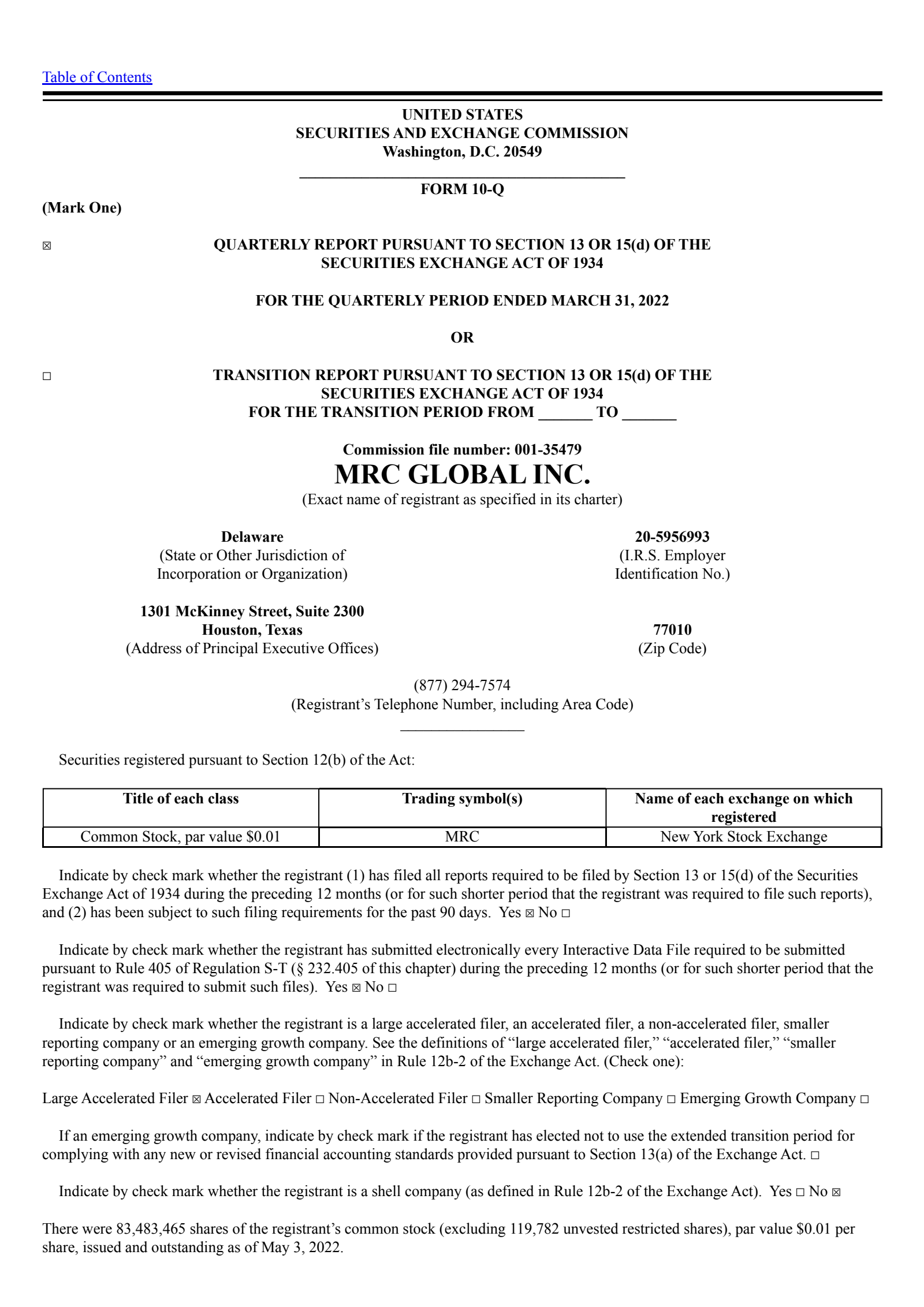 MRC Global's Q1 2022 Quarterly report