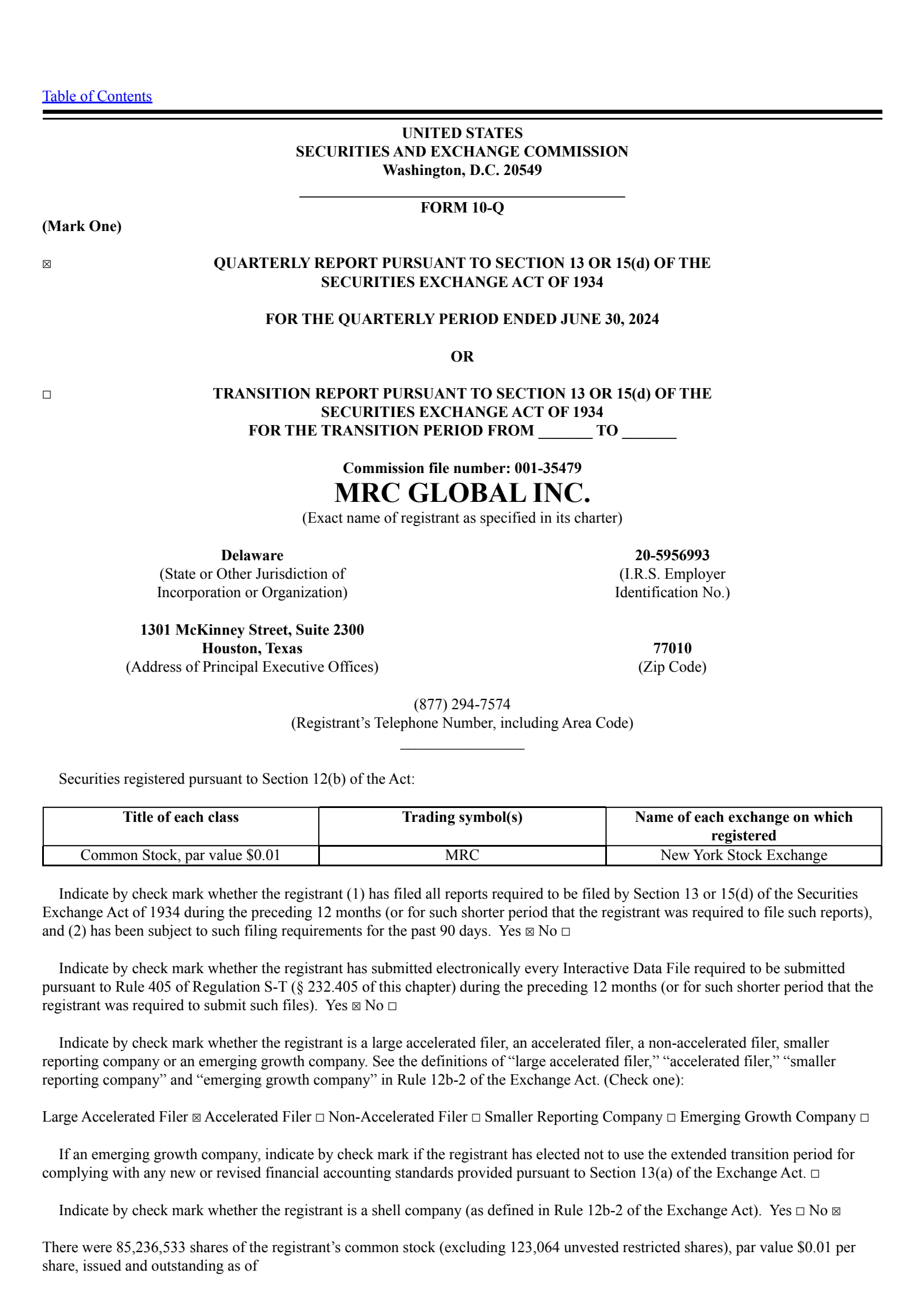 MRC Global's Q2 2024 Quarterly report