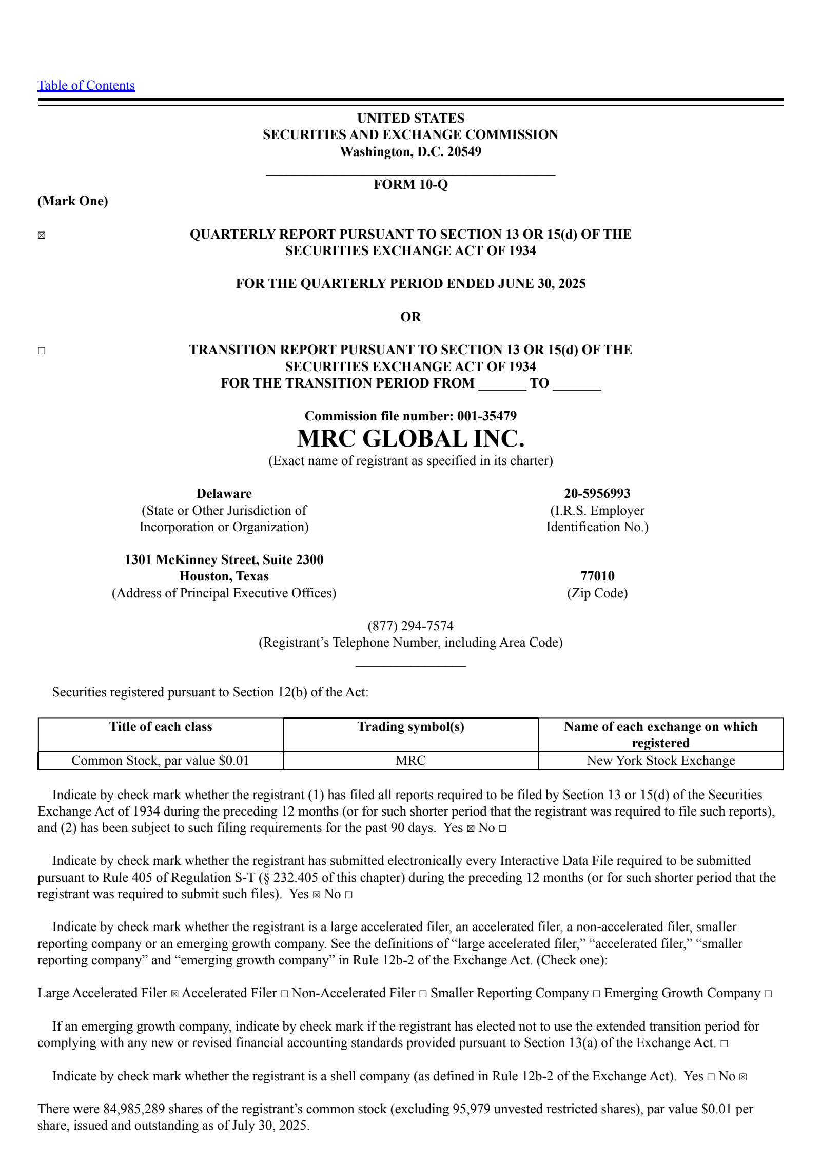 MRC Global's Q2 2025 Quarterly report