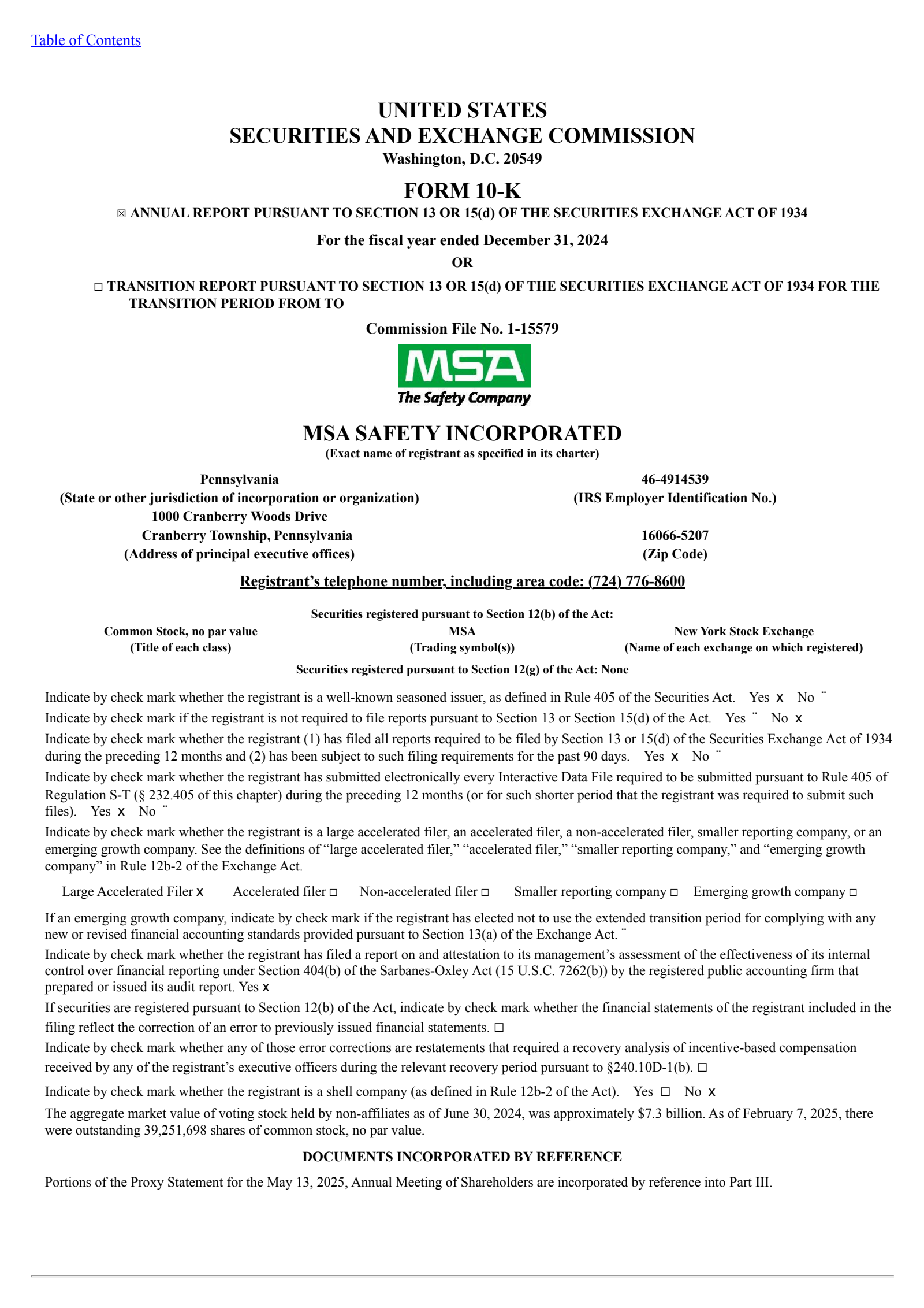 MSA Q4 2024 Earnings Report on 2/12/2025