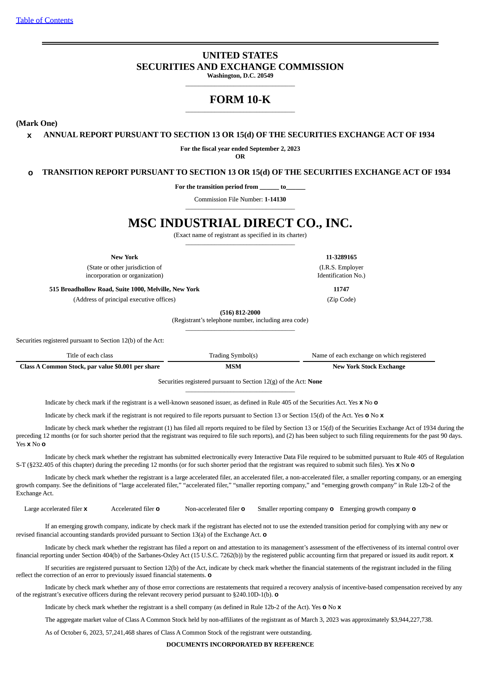 MSC Industrial Direct's Q4 2023 Annual report