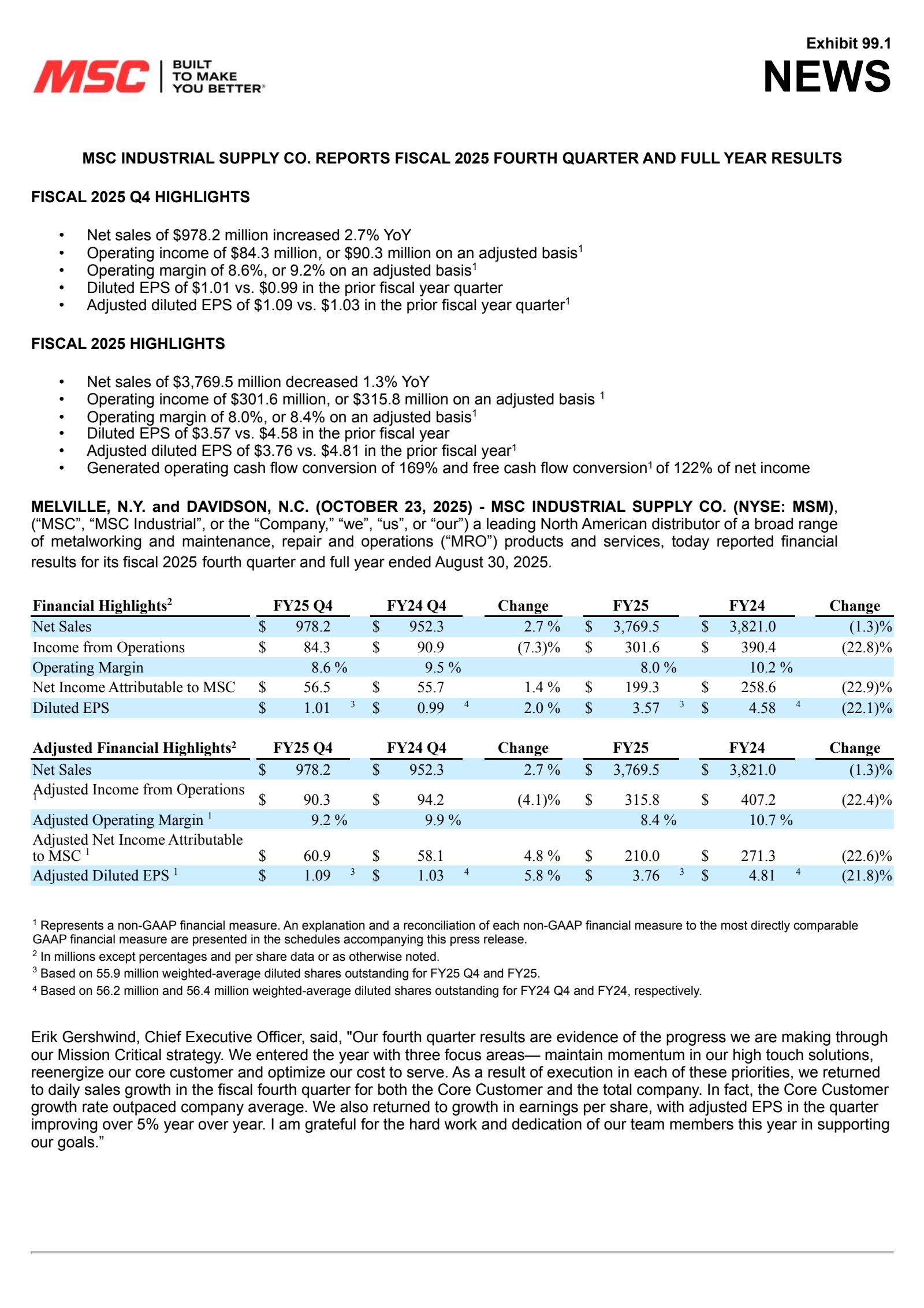 MSC Industrial Direct's Q4 2025 Earnings Release