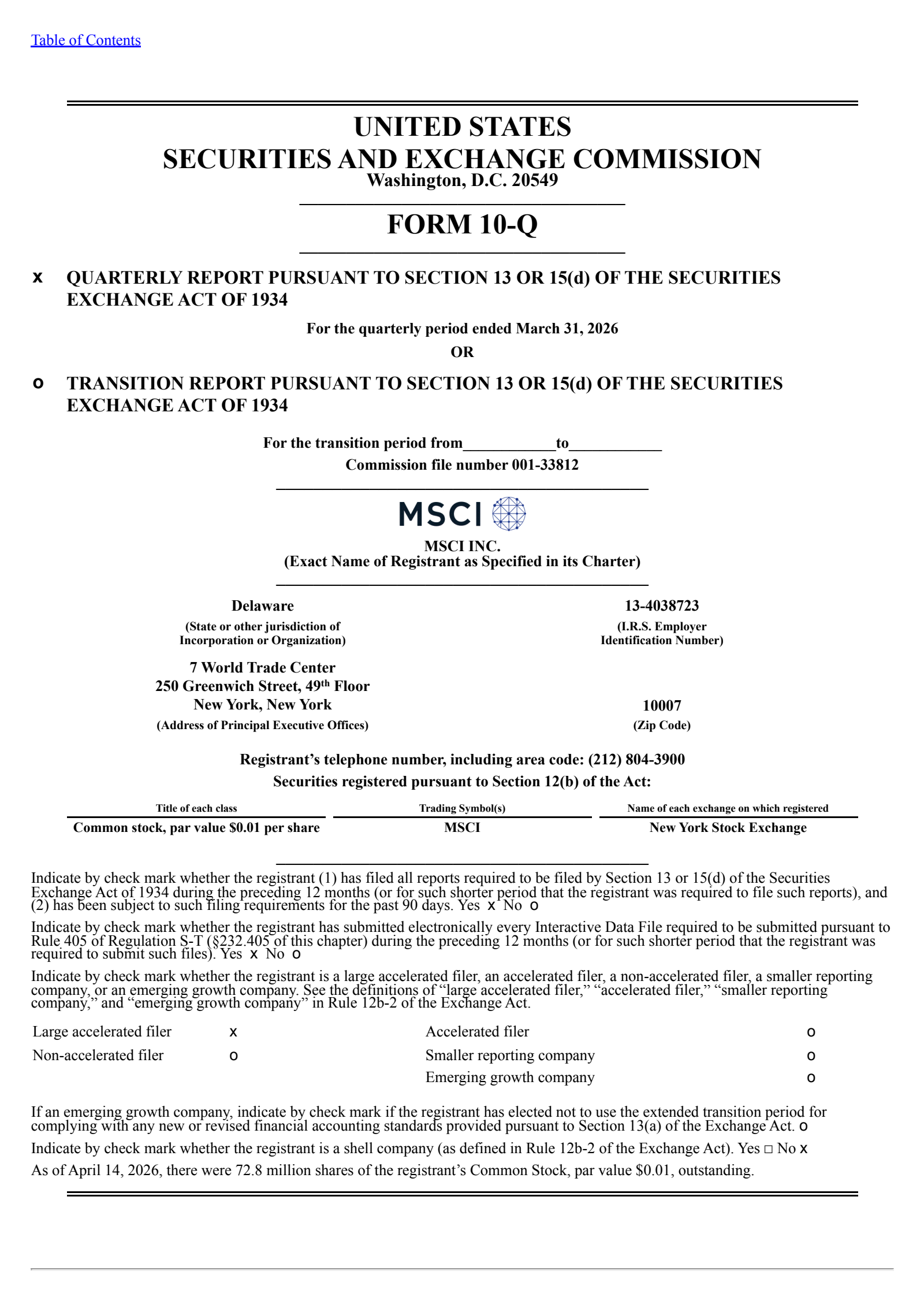 MSCI's Q1 2026 Quarterly report