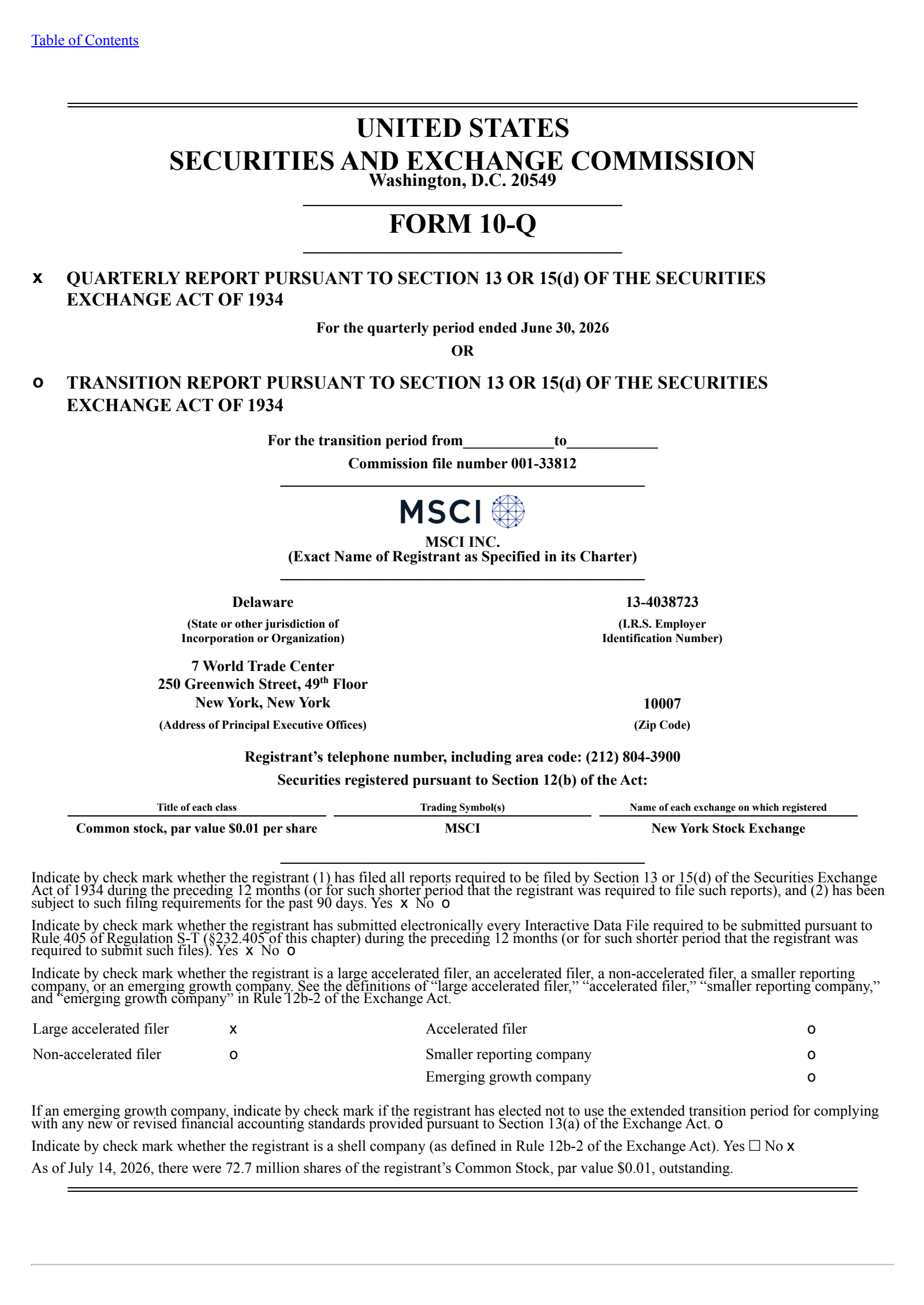 MSCI's Q2 2026 Quarterly report