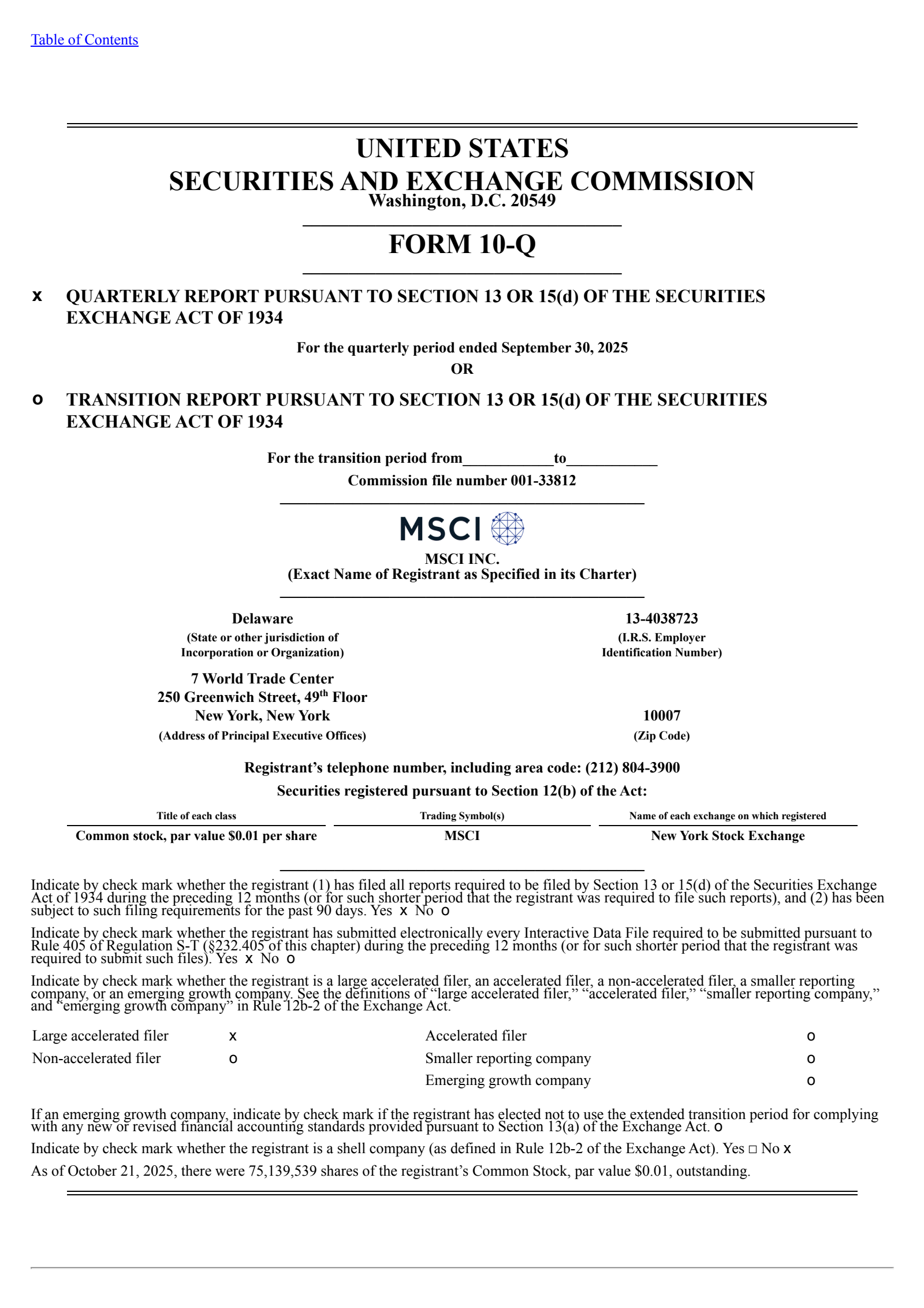 MSCI's Q3 2025 Quarterly Report