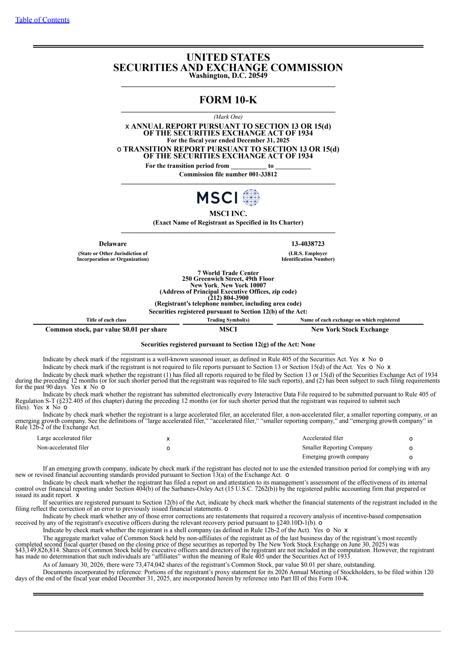 MSCI's Q4 2025 Annual report