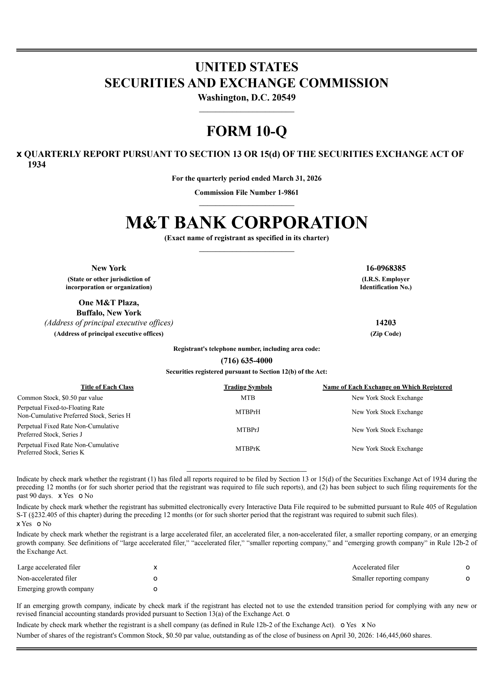 M&T Bank's Q1 2026 Quarterly report