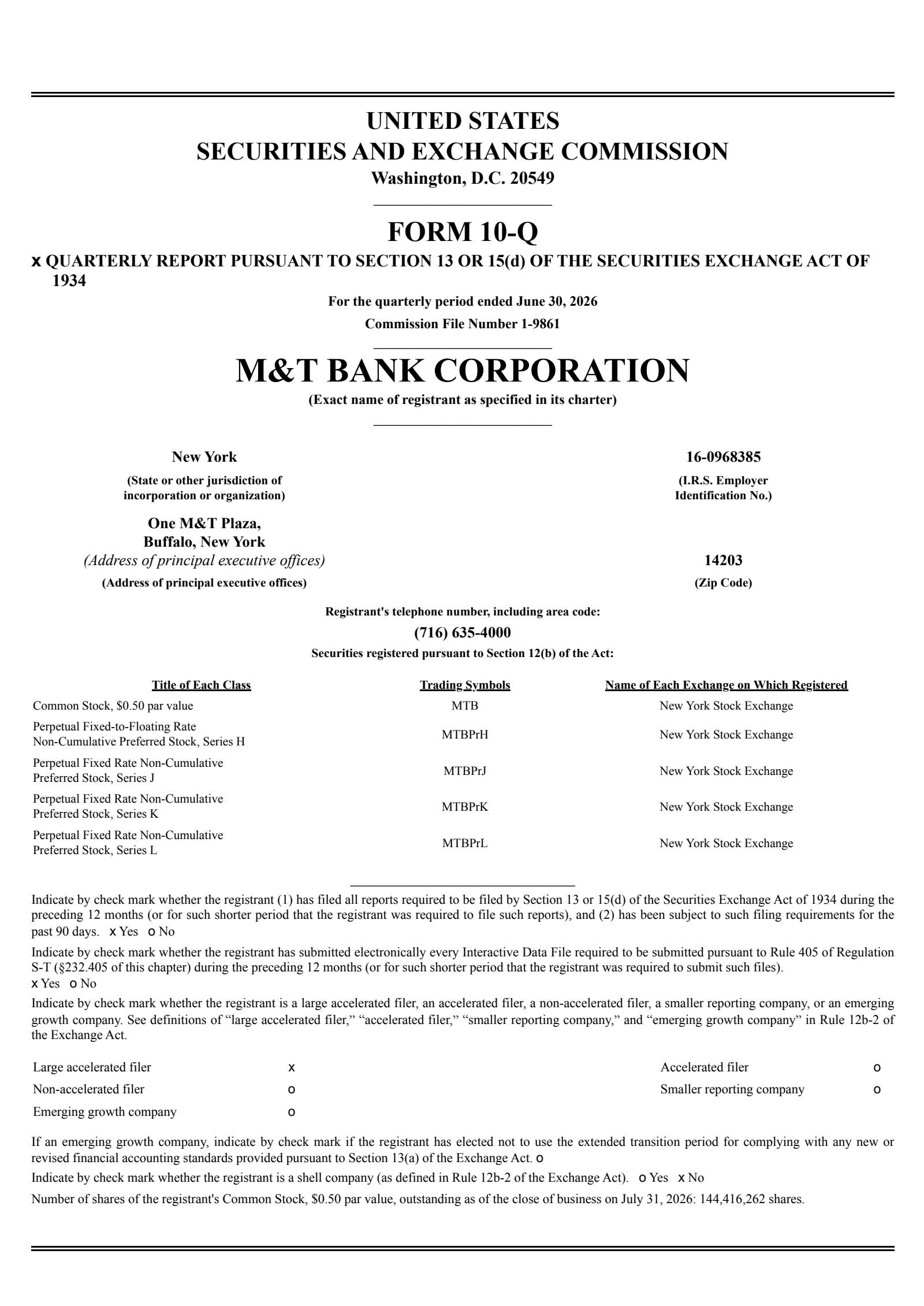 M&T Bank's Q2 2026 Quarterly report