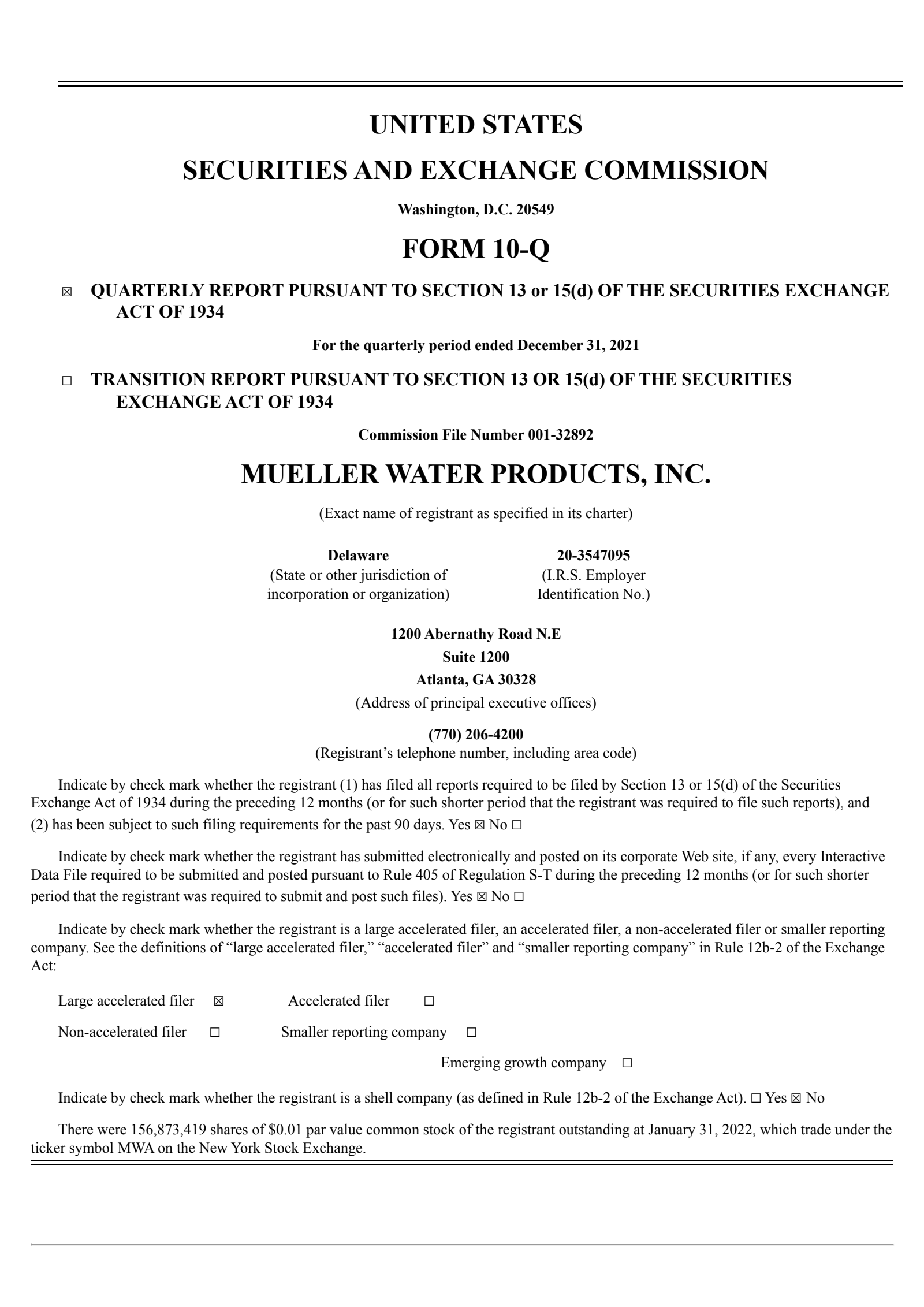MUELLER WATER PRODUCTS's Q1 2022 Quarterly report