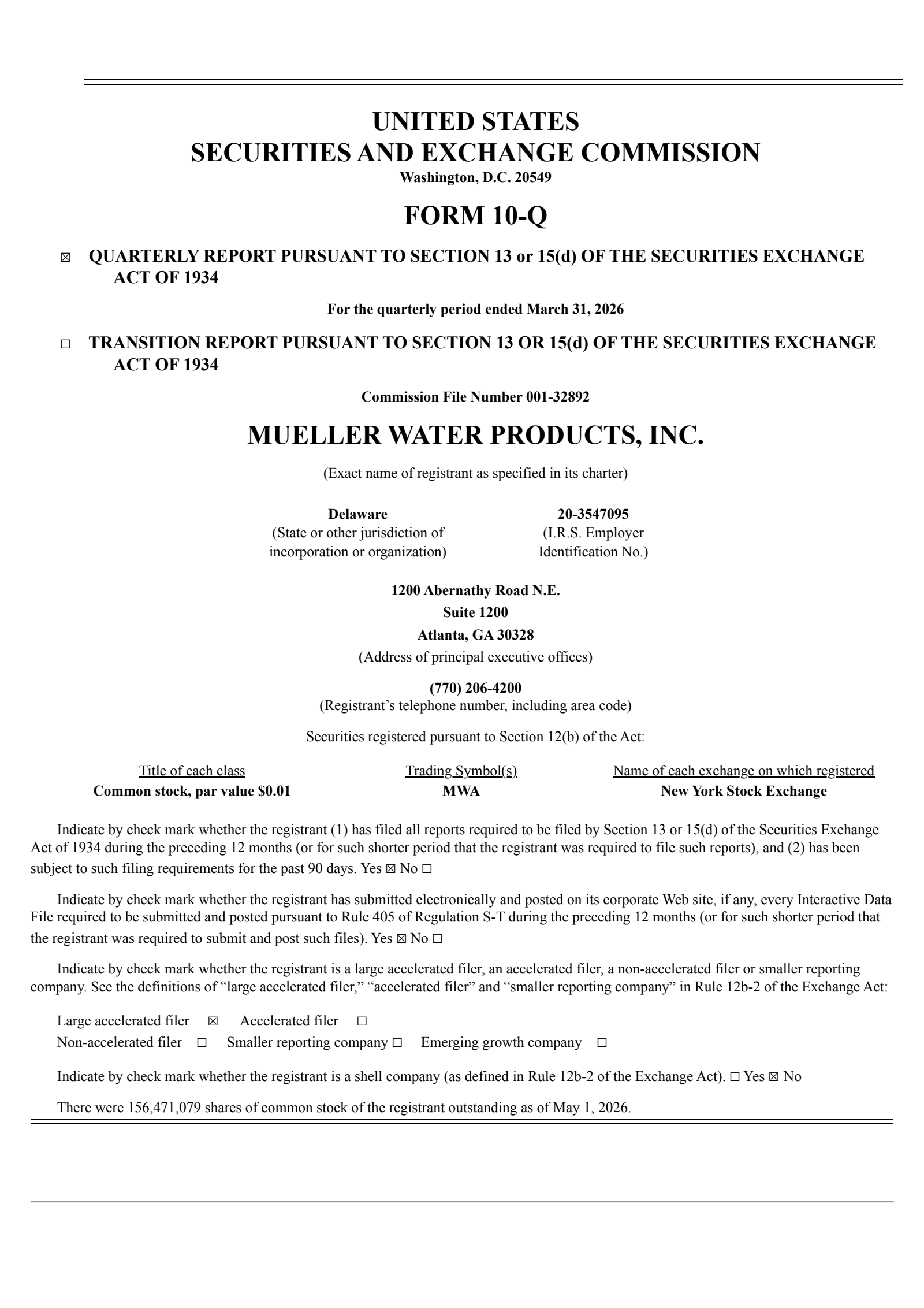 Mueller Water Products' Q2 2026 Quarterly report