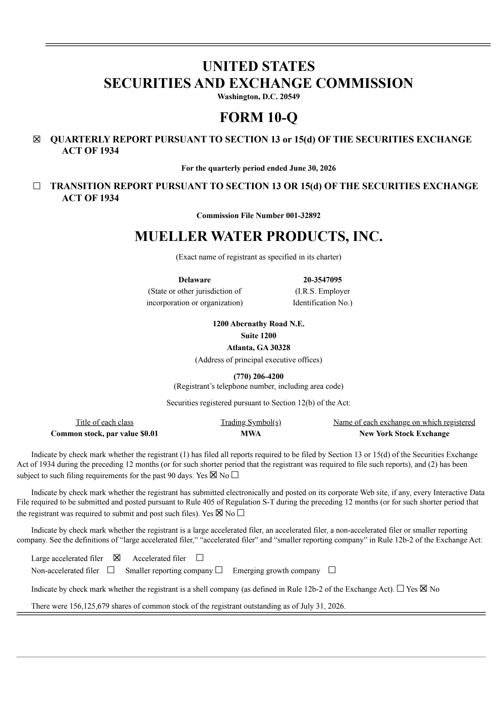 Mueller Water Products' Q3 2026 Quarterly report