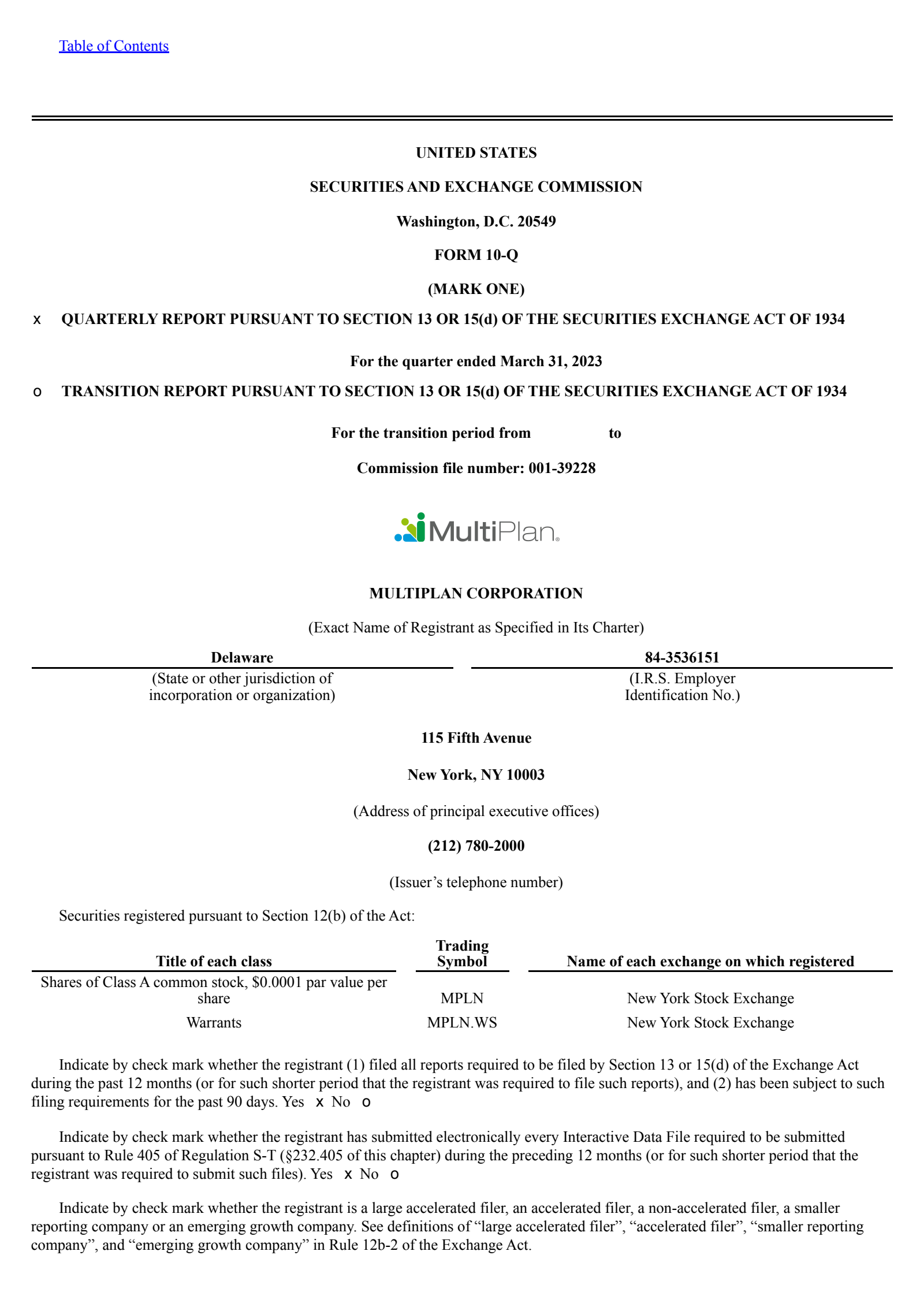 MultiPlan's Q1 2023 Quarterly report