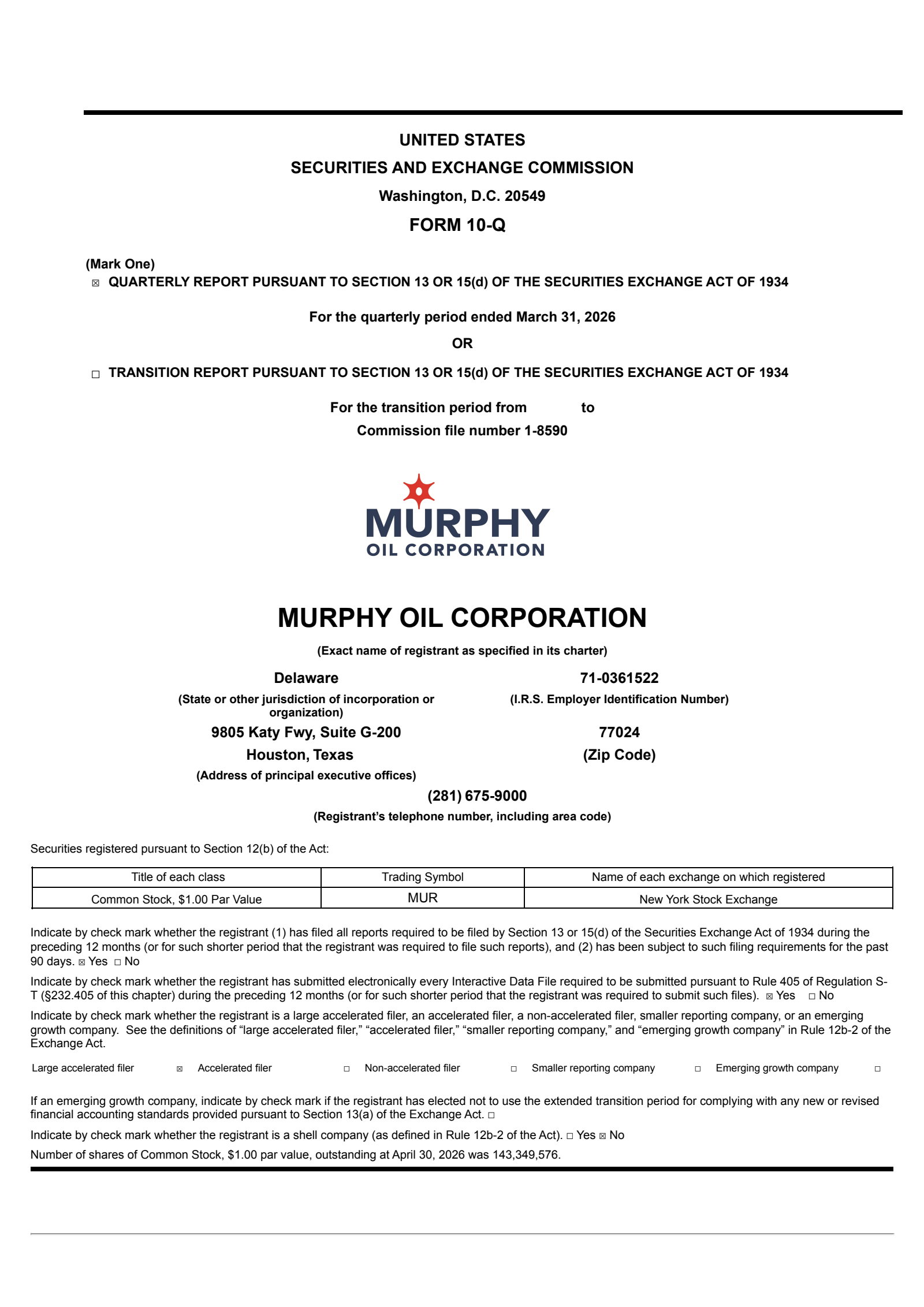 Murphy Oil's Q1 2026 Quarterly report