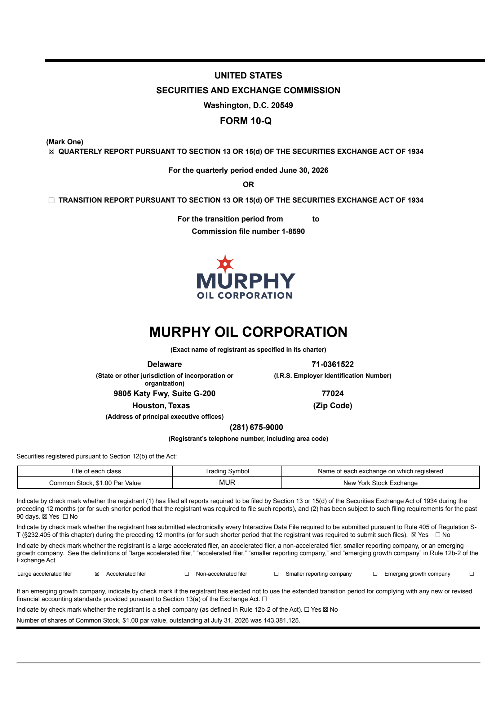 Murphy Oil's Q2 2026 Quarterly report