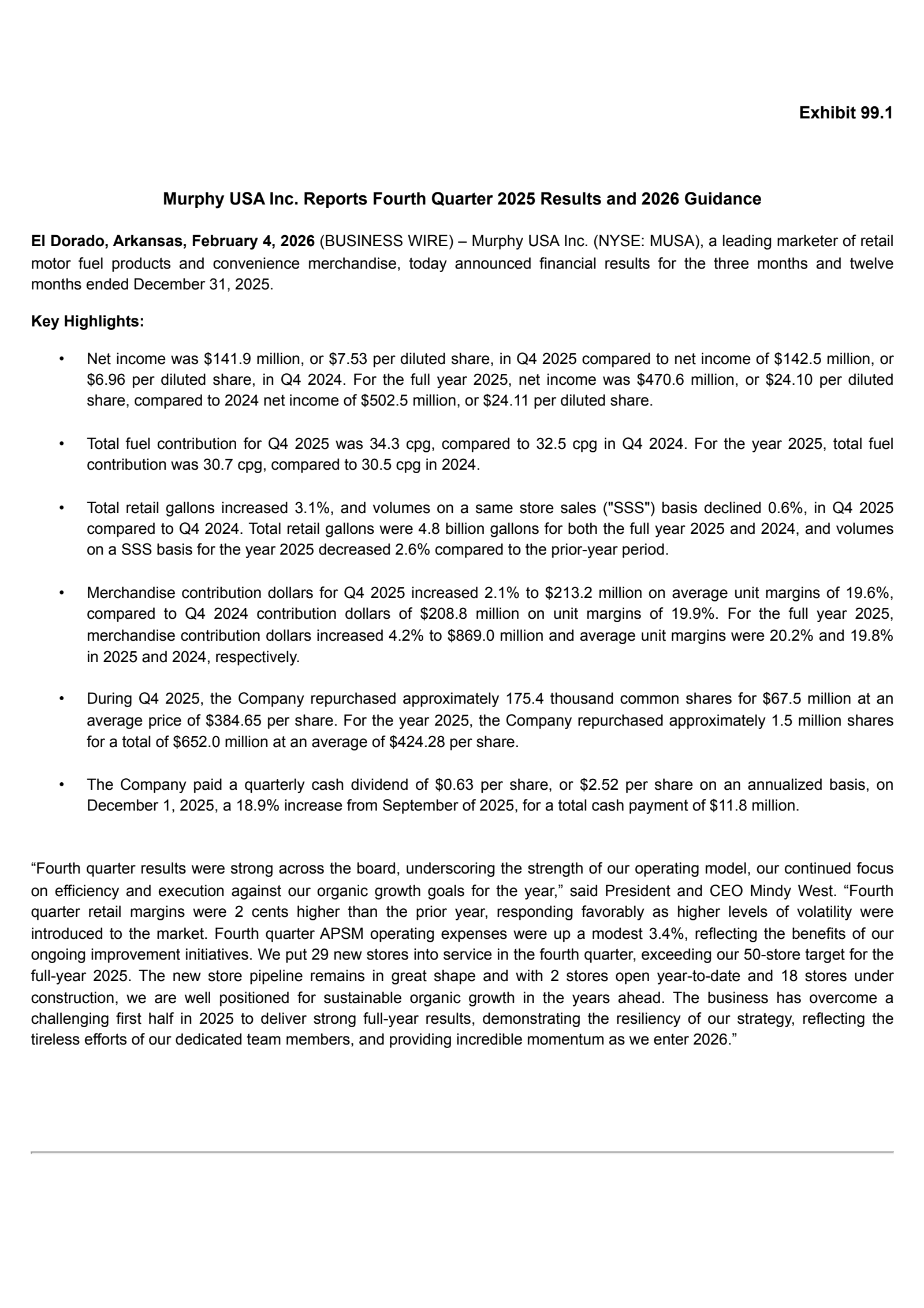 Murphy USA's Q4 2025 Press Release