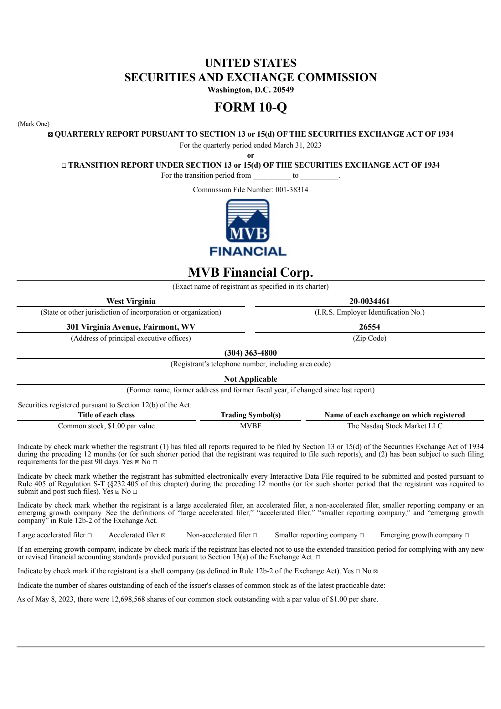 MVB Financial's Q1 2023 Quarterly report