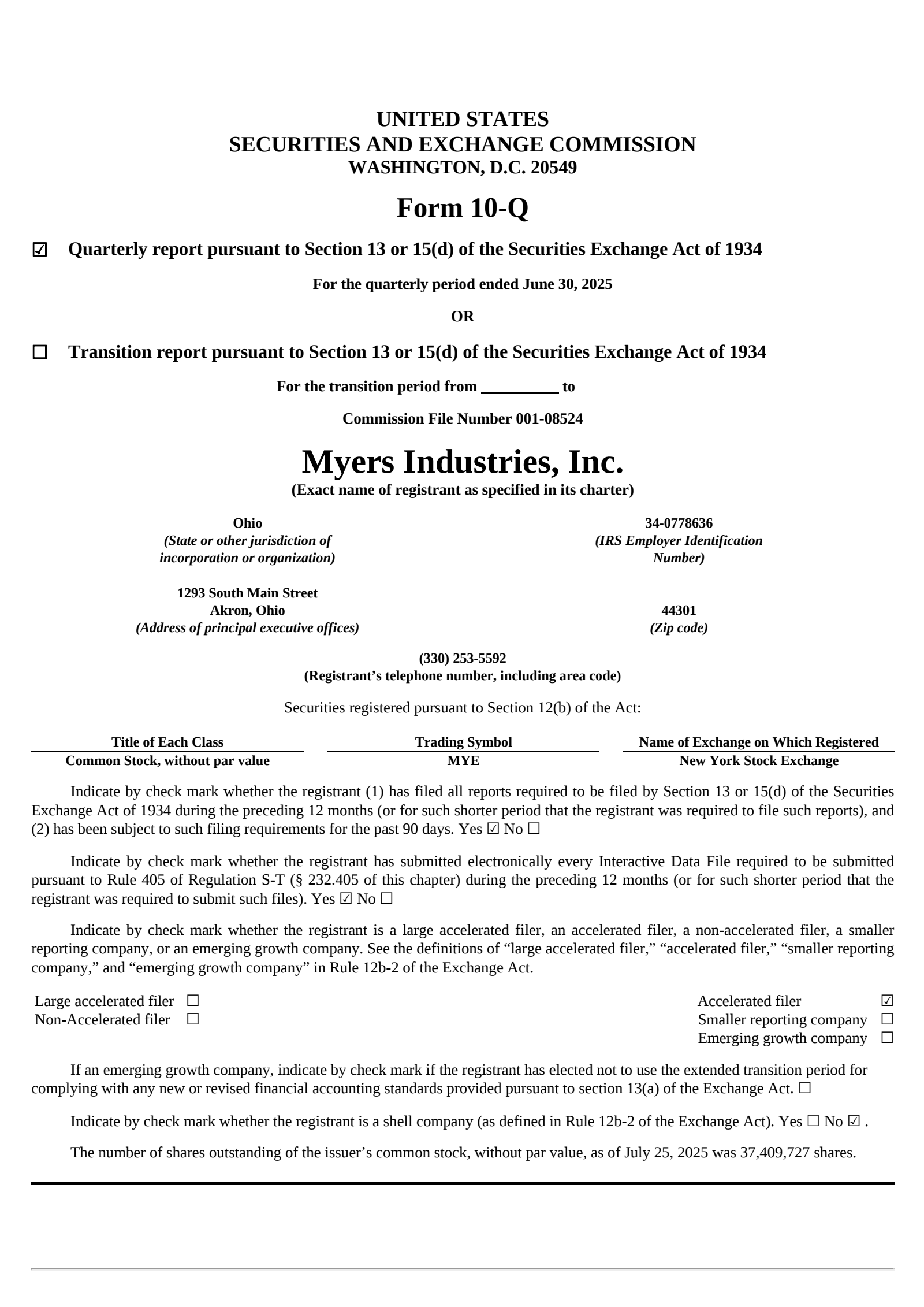 Myers Industries' Q2 2025 Quarterly report